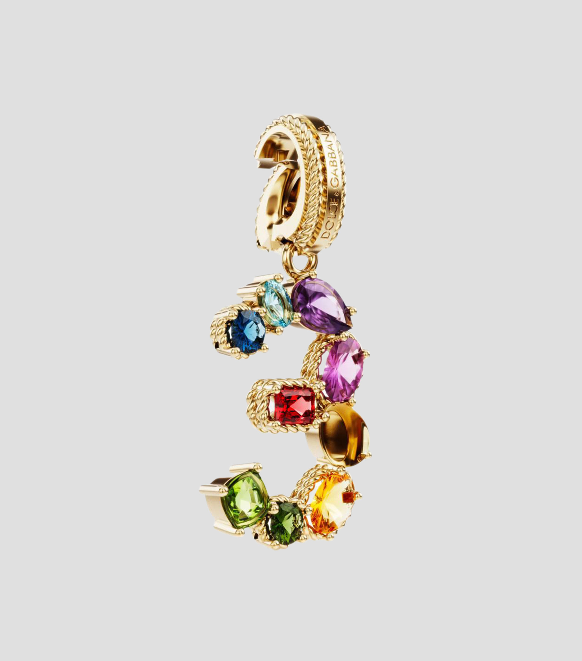 Charm número "3" en Oro de 18 Kilates Alphabet Rainbow gemas multicolores Mujer