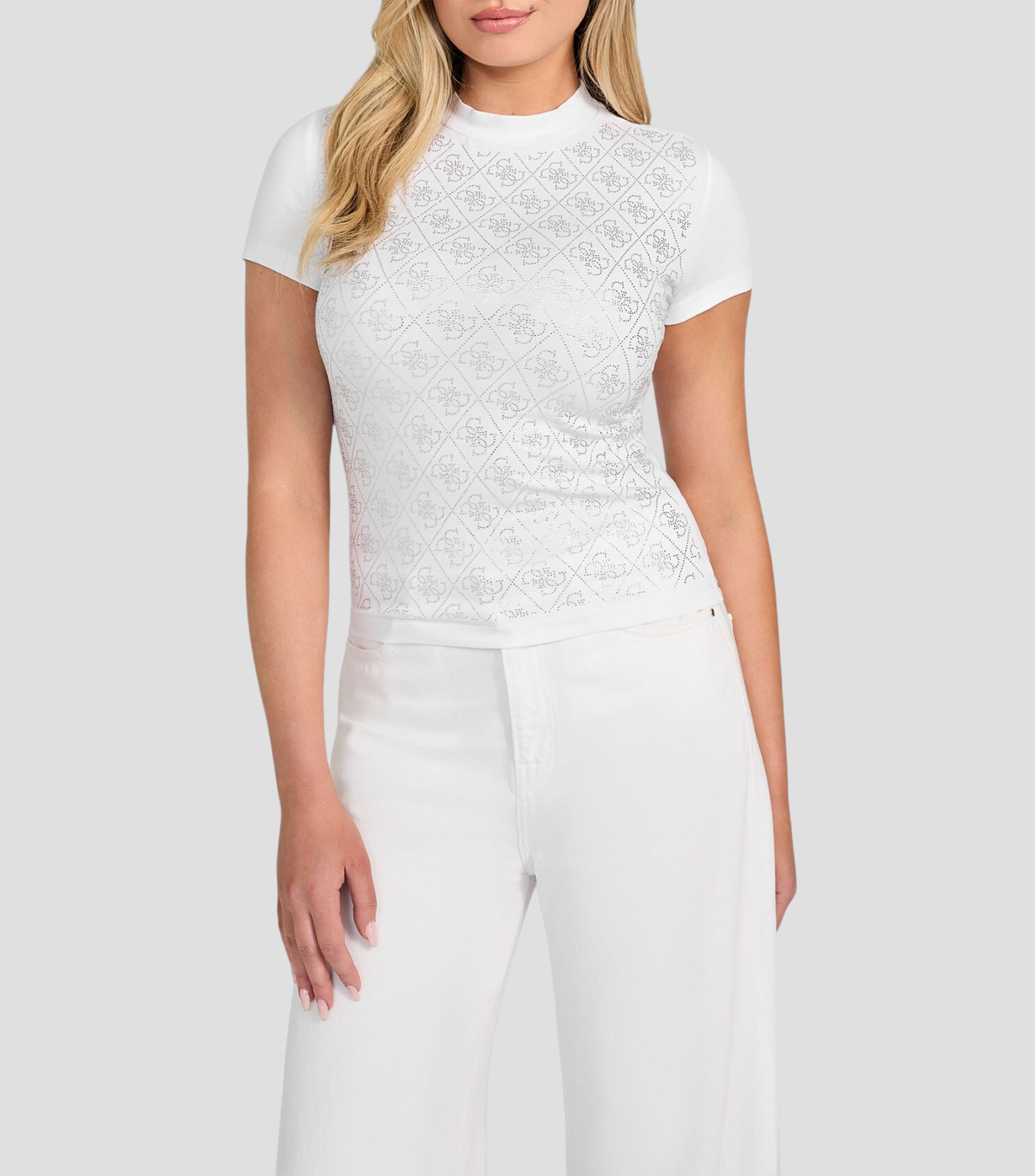 Playera de cuello alto y manga corta con monogram Mujer