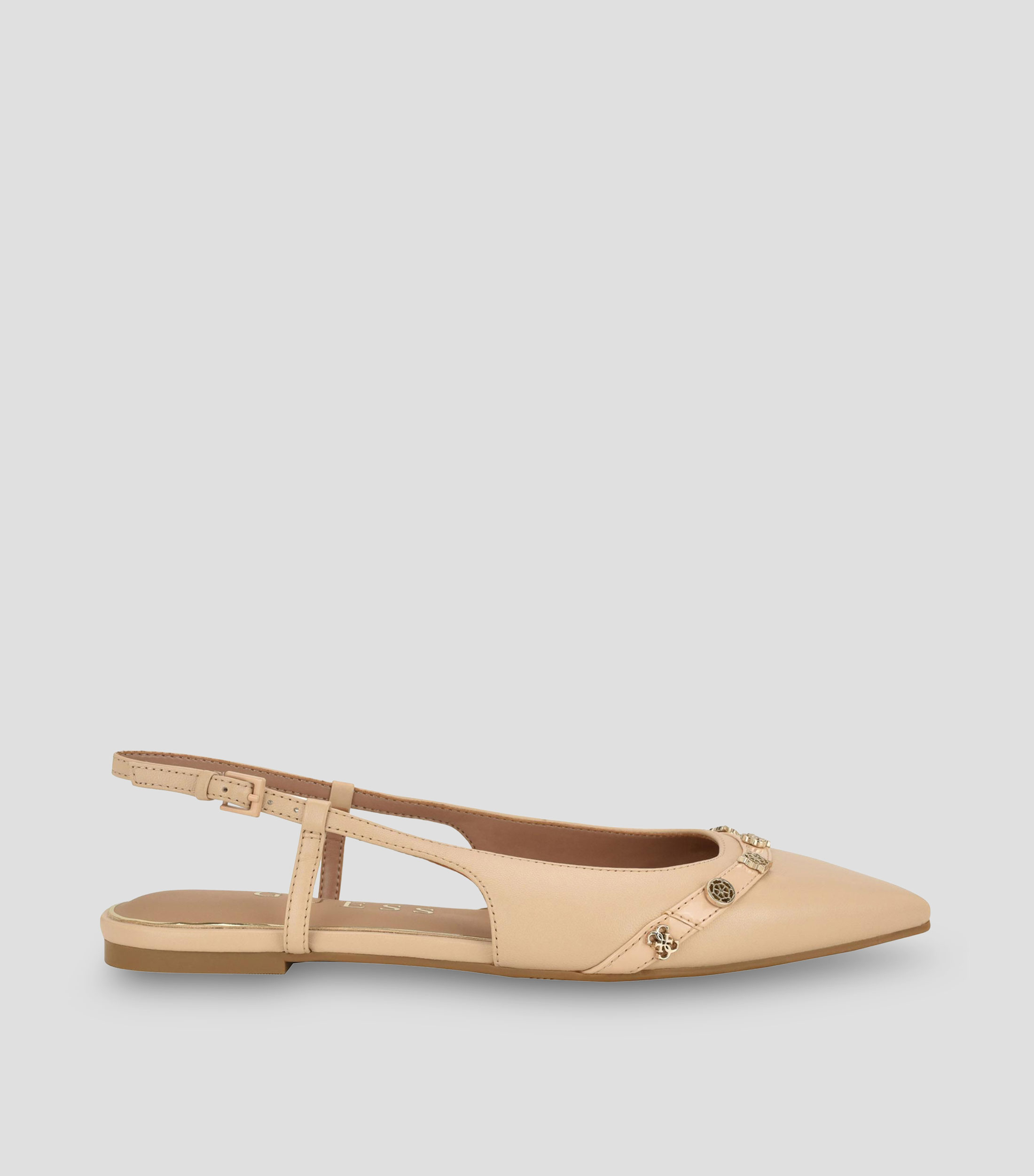 Flats en piel con tacón bajo ancho y herrajes Mujer