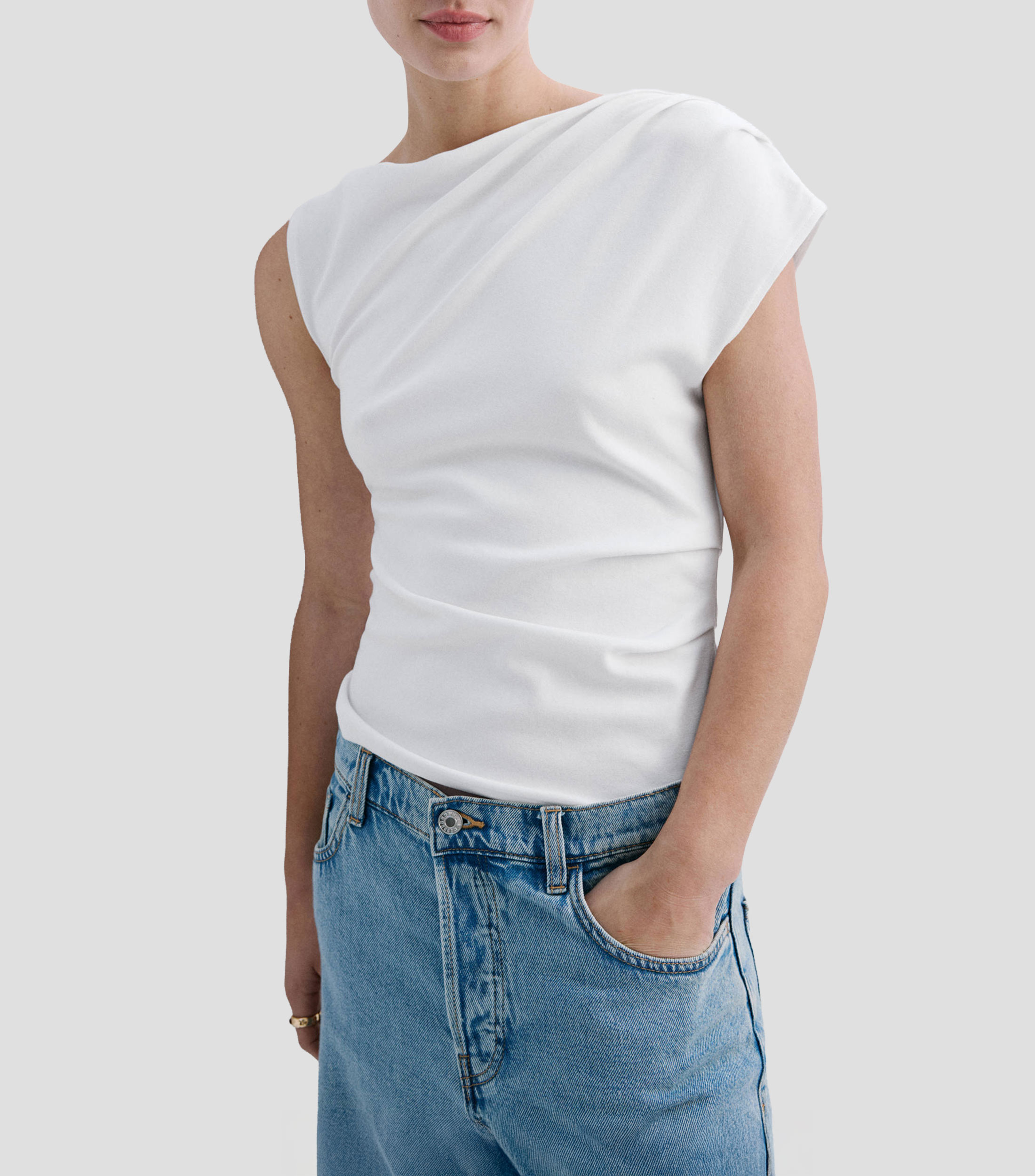 Top cuello barco sin mangas liso Mujer