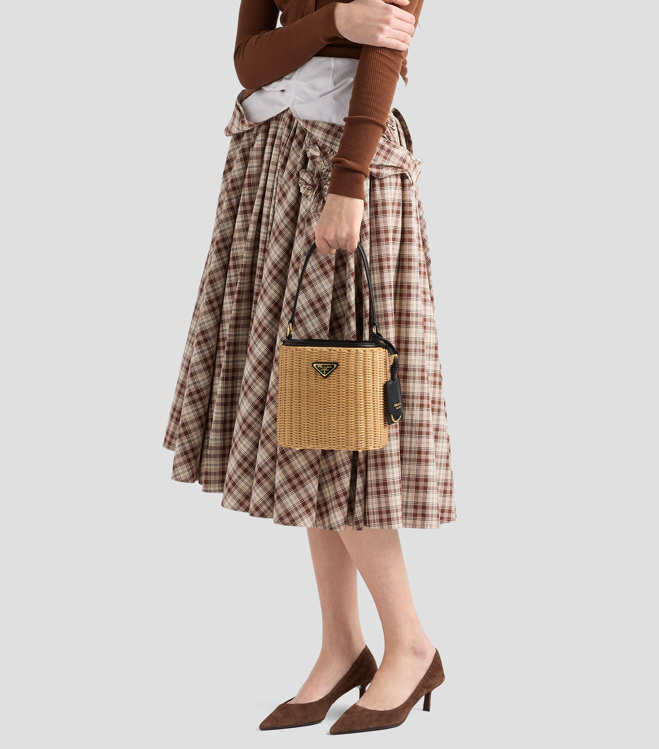 Bolsa de saco de mimbre y piel Mujer