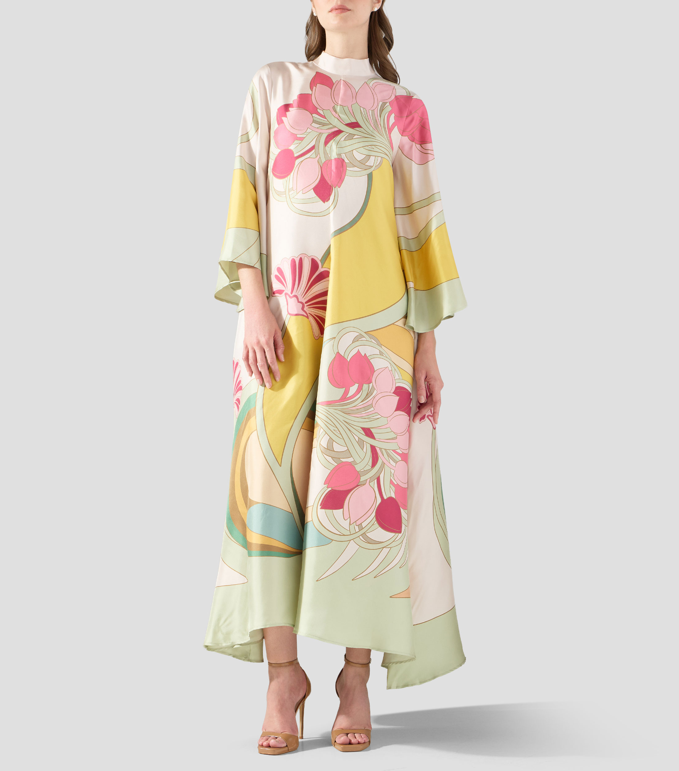 Vestido largo con manga 3/4 estampado Mujer