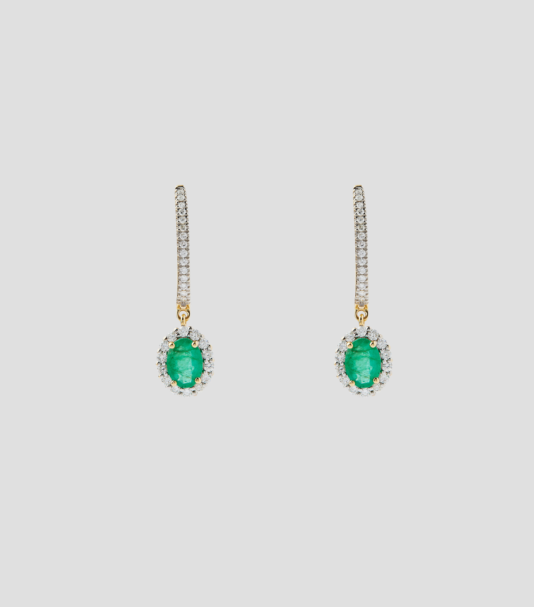 Aretes en Oro de 14 Kilates con brillante y esmeralda Mujer