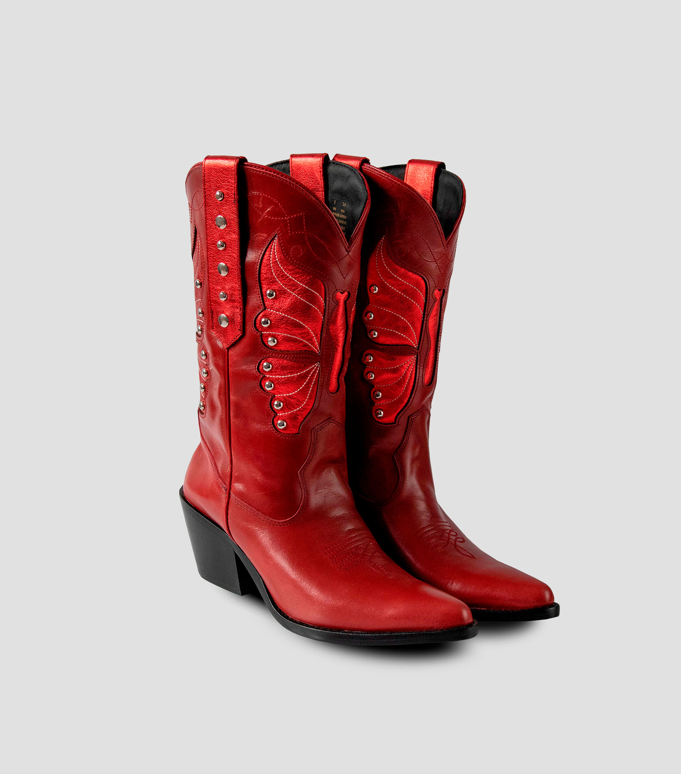 Botas vaqueras medias en piel con tacón medio ancho Mujer