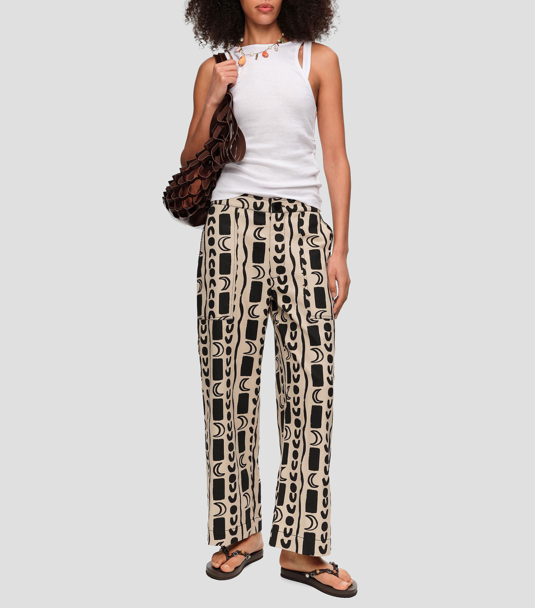 Pantalón recto cintura elástica Moon stripes Mujer