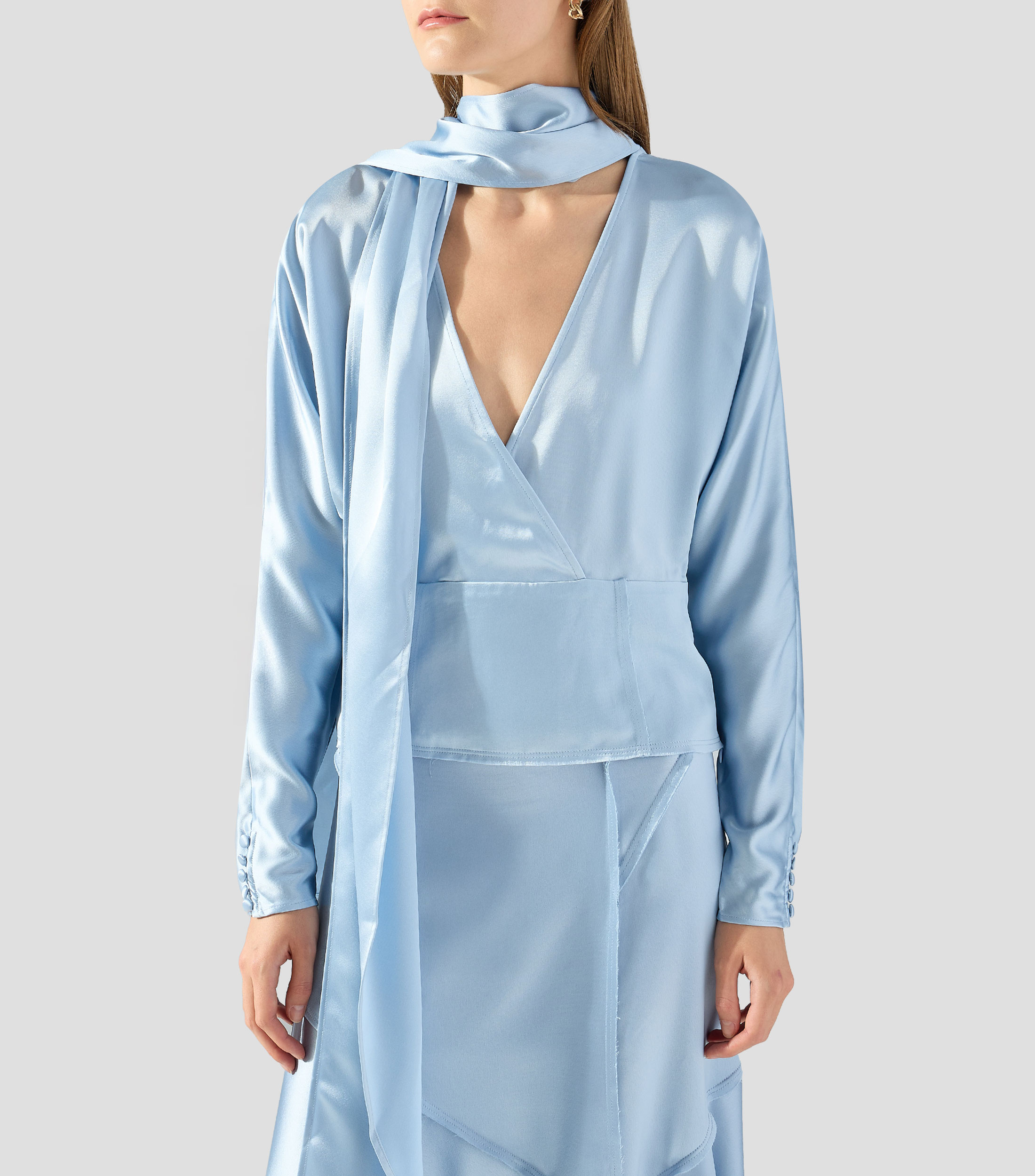 Blusa lisa manga larga Mujer