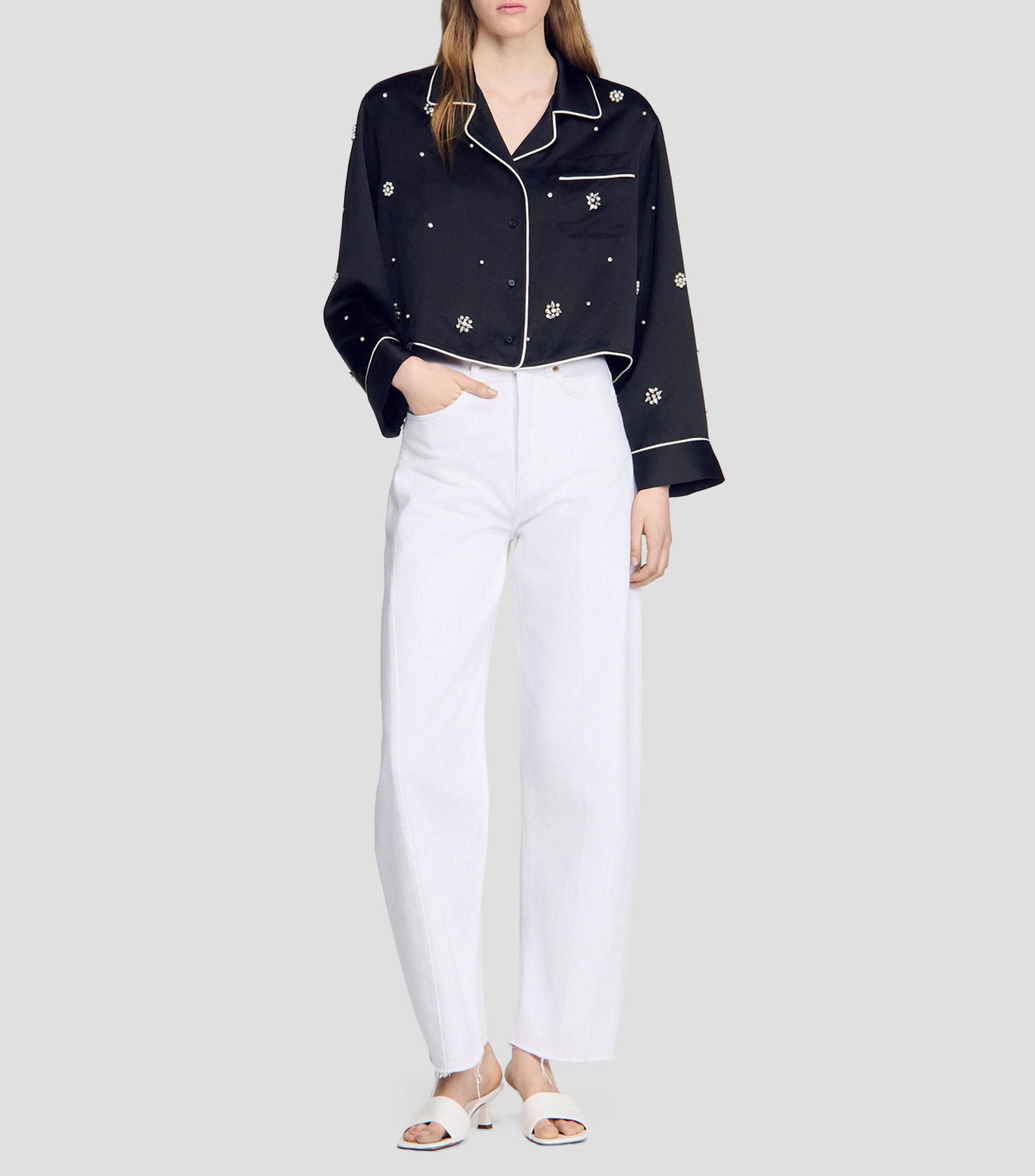 Camisa lisa con manga larga Mujer