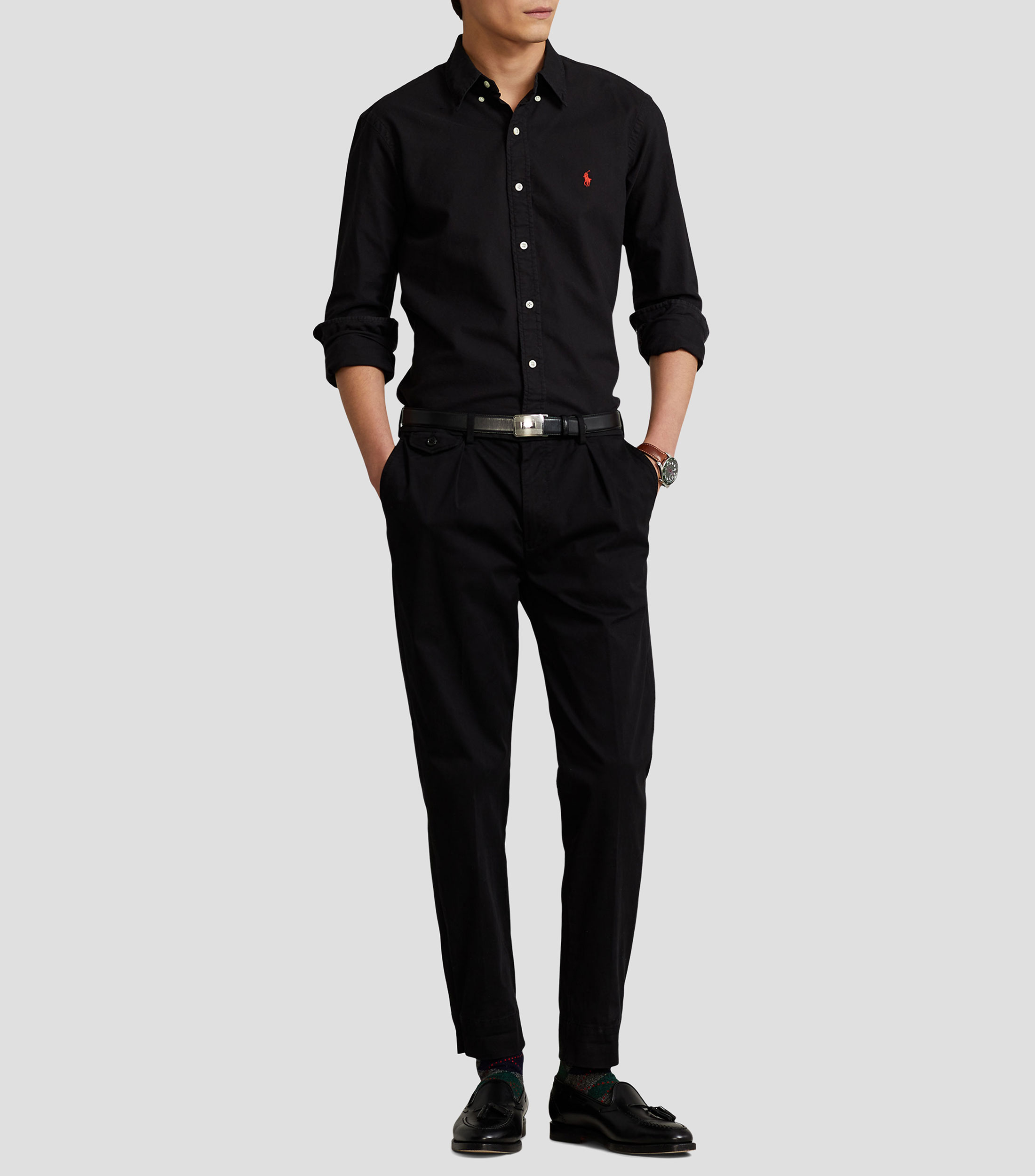 Camisa lisa manga larga Hombre