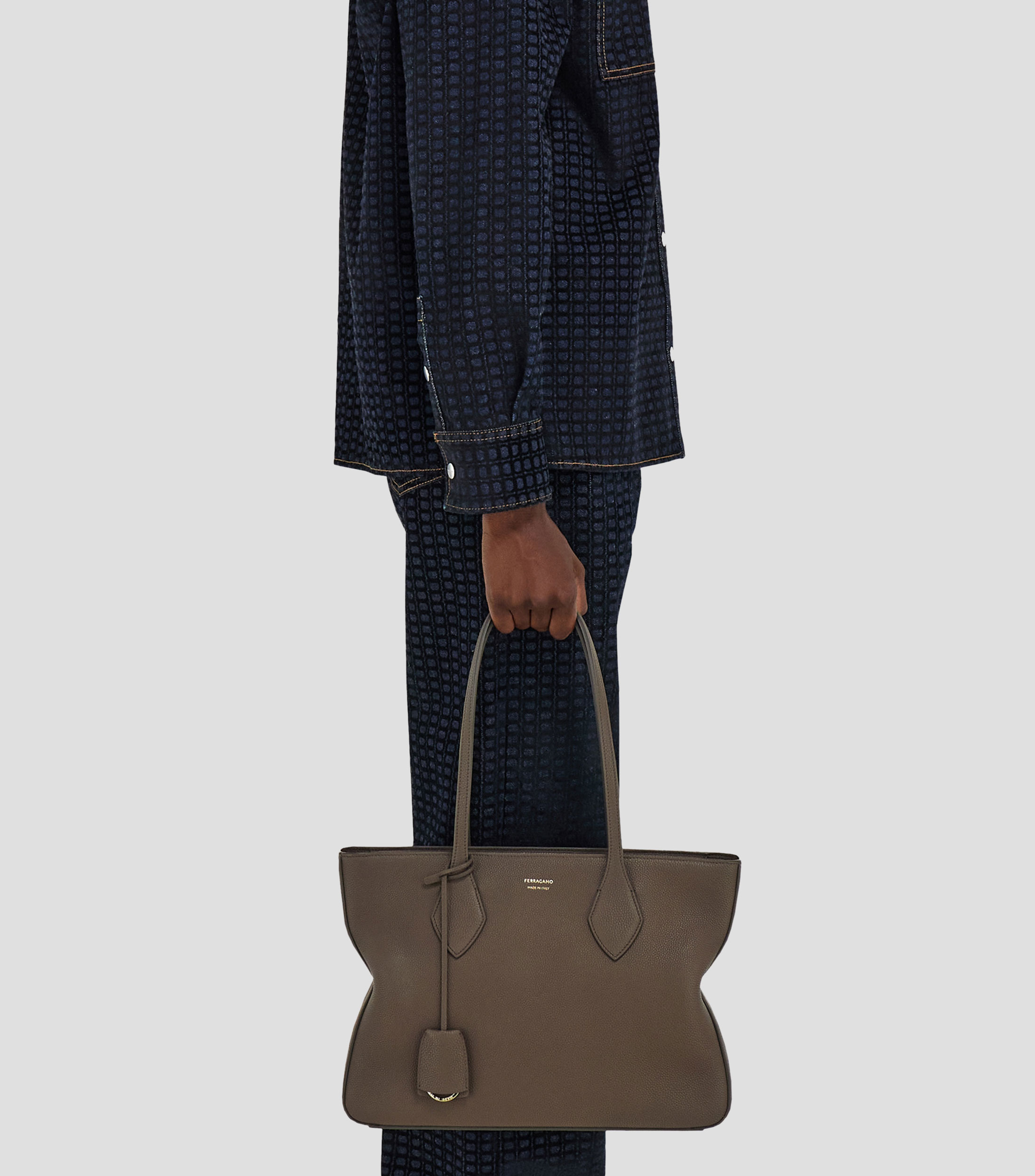 Bolsa tote en piel liso Mujer