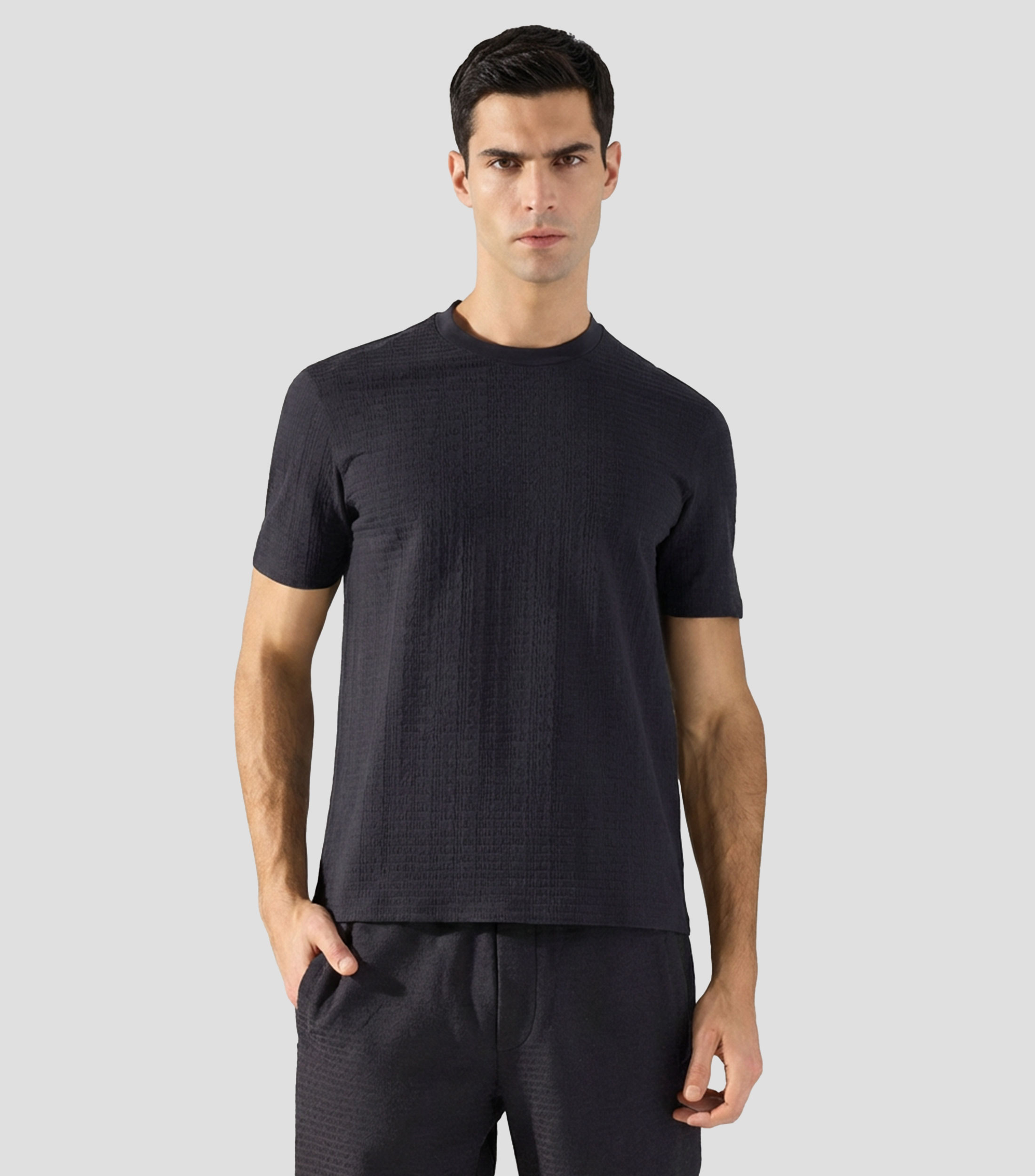 Playera de cuello redondo con manga corta lisa Hombre
