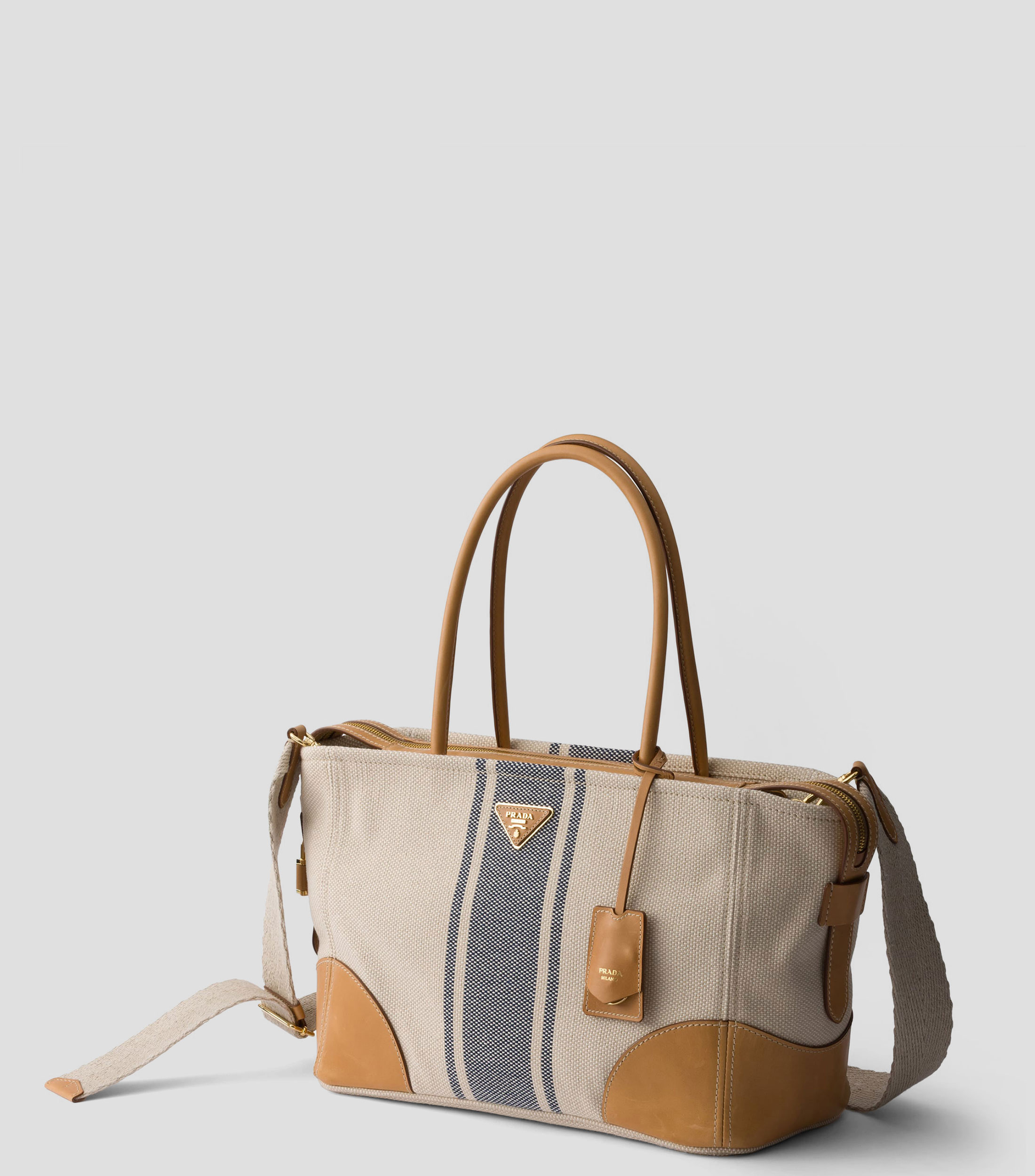 Bolsa Tote Beige con Detalles en Piel, Mujer