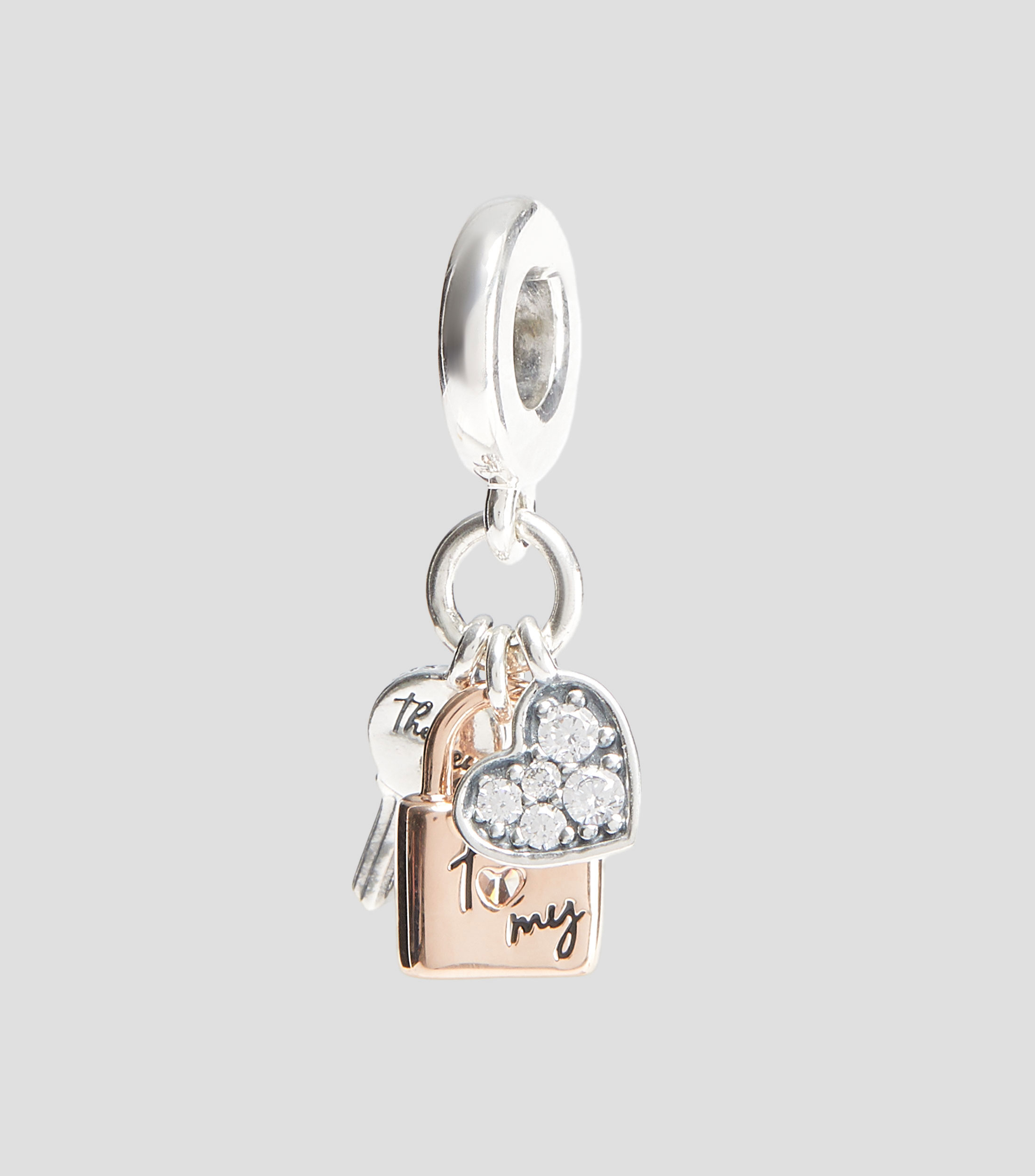 Charm Llave y Candado en Plata con Cristal Mujer