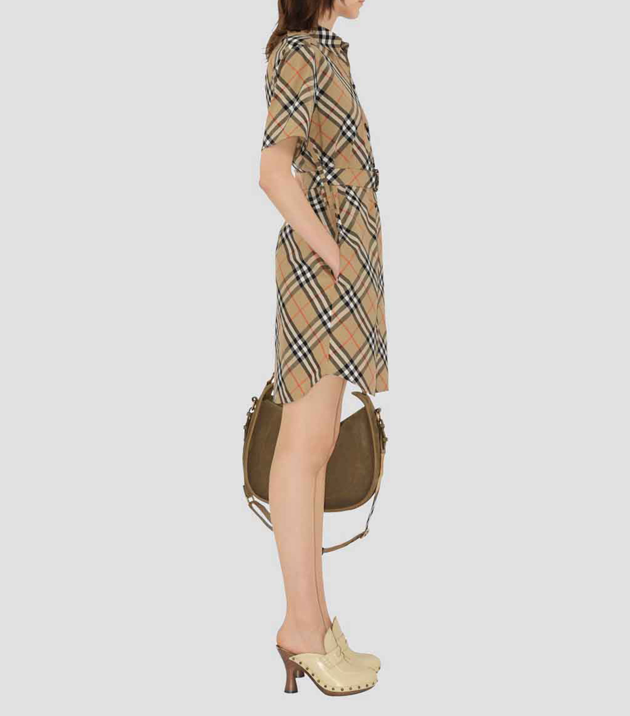 Vestido midi camisero en algodón Check Mujer