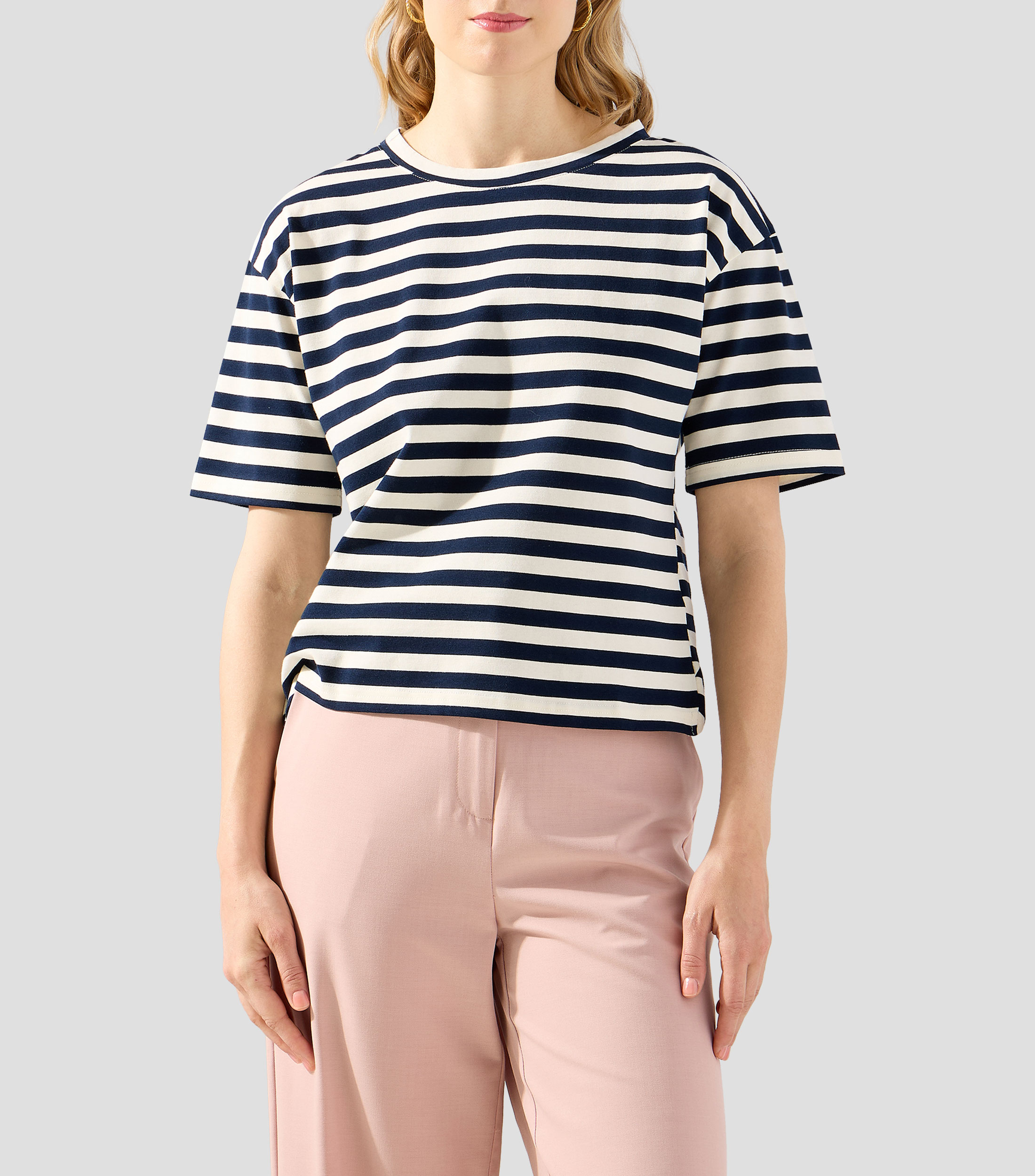 Blusa con rayas manga corta Mujer