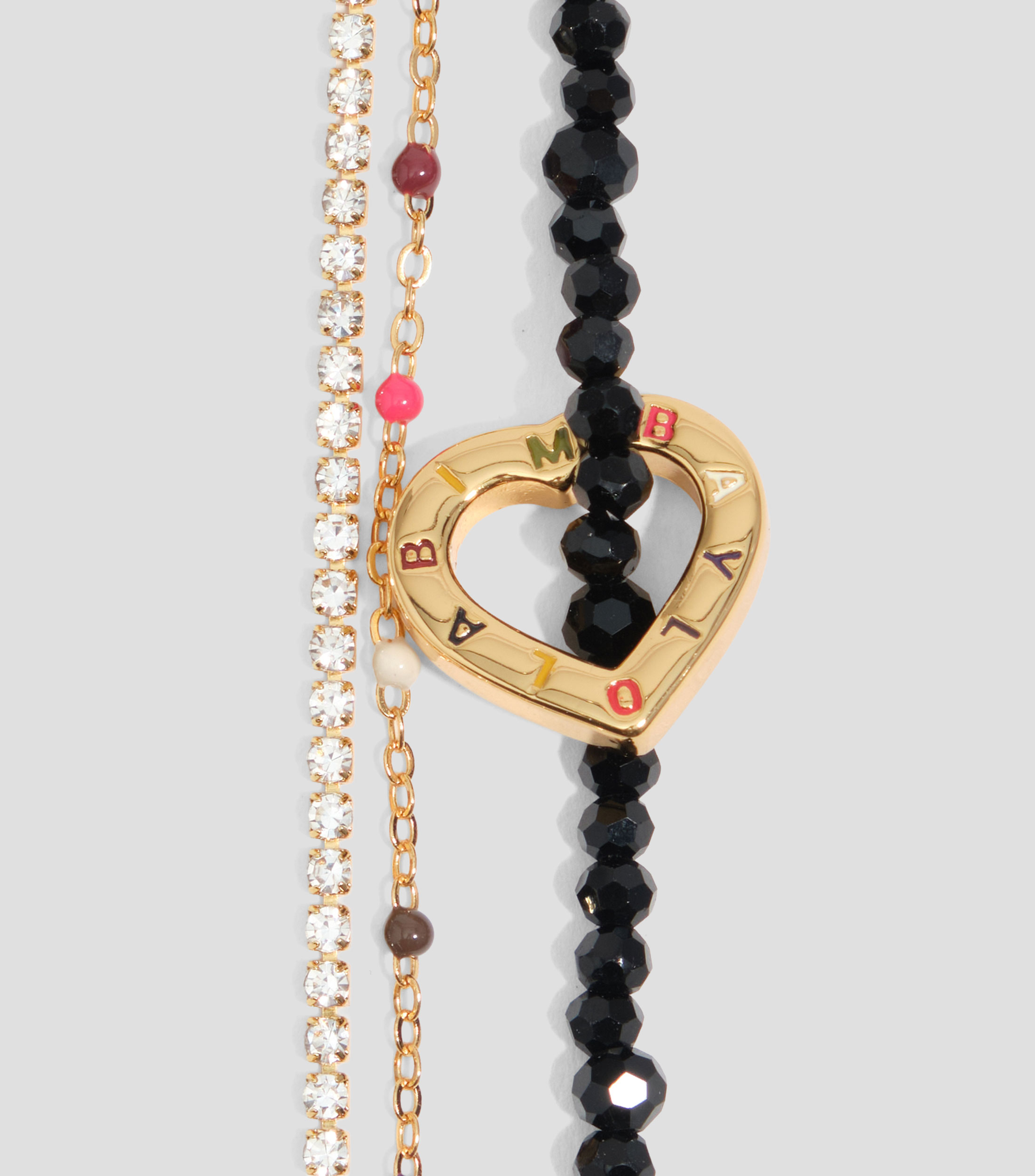 Pulsera triple cristales y corazón logo dorada Mujer