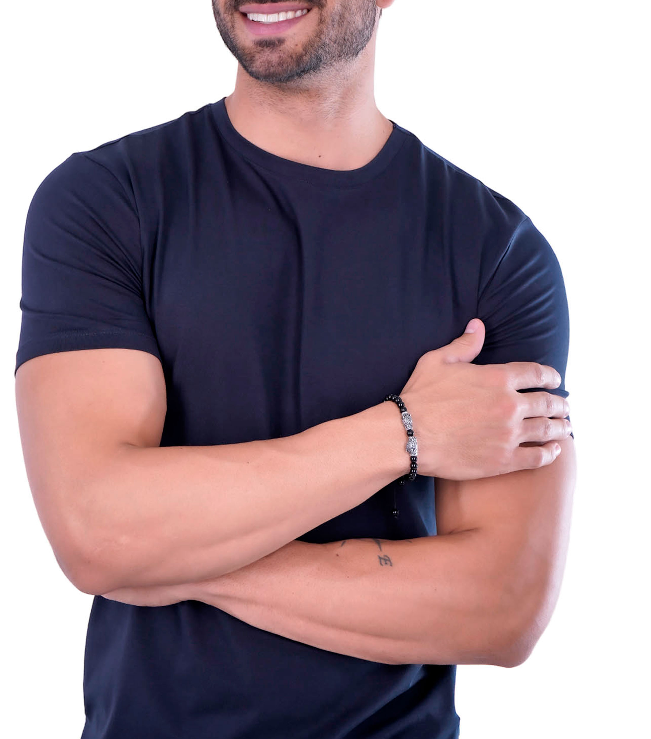 Brazalete negro con zirconia Jaguar Mitla y Ágata Hombre