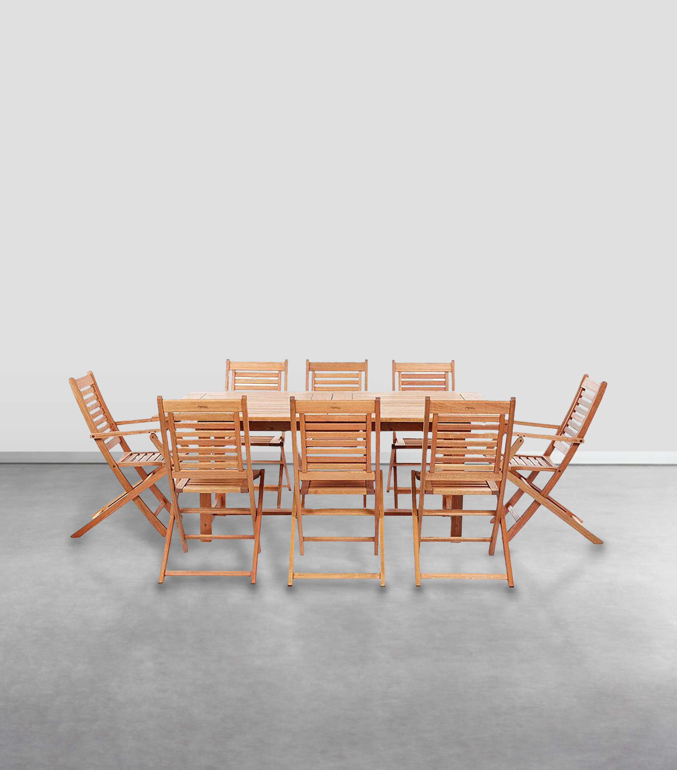 Comedor con mesa extensible para exterior Ipanema con 8 sillas en madera