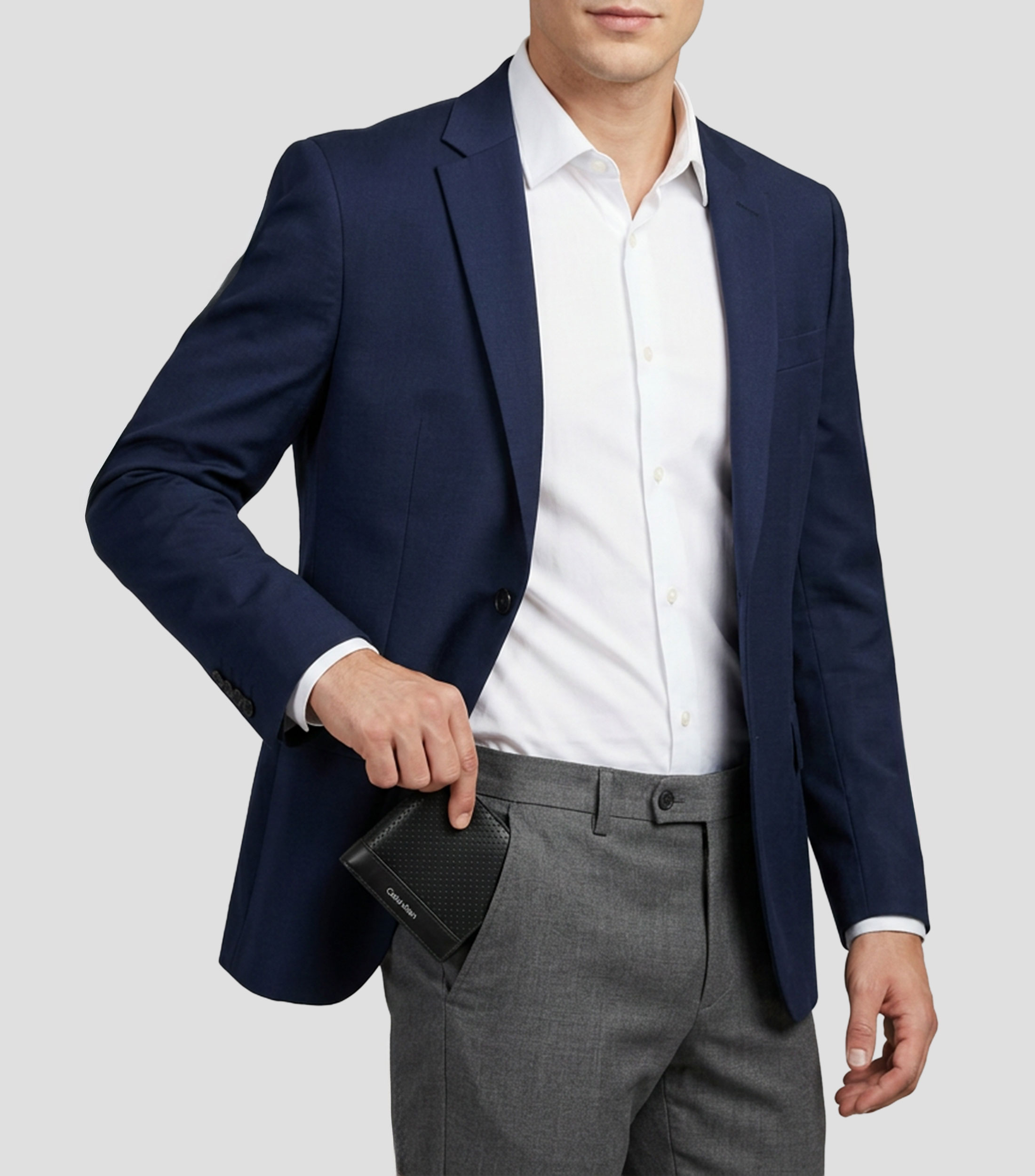Cartera trifold negra en piel microperforada Hombre
