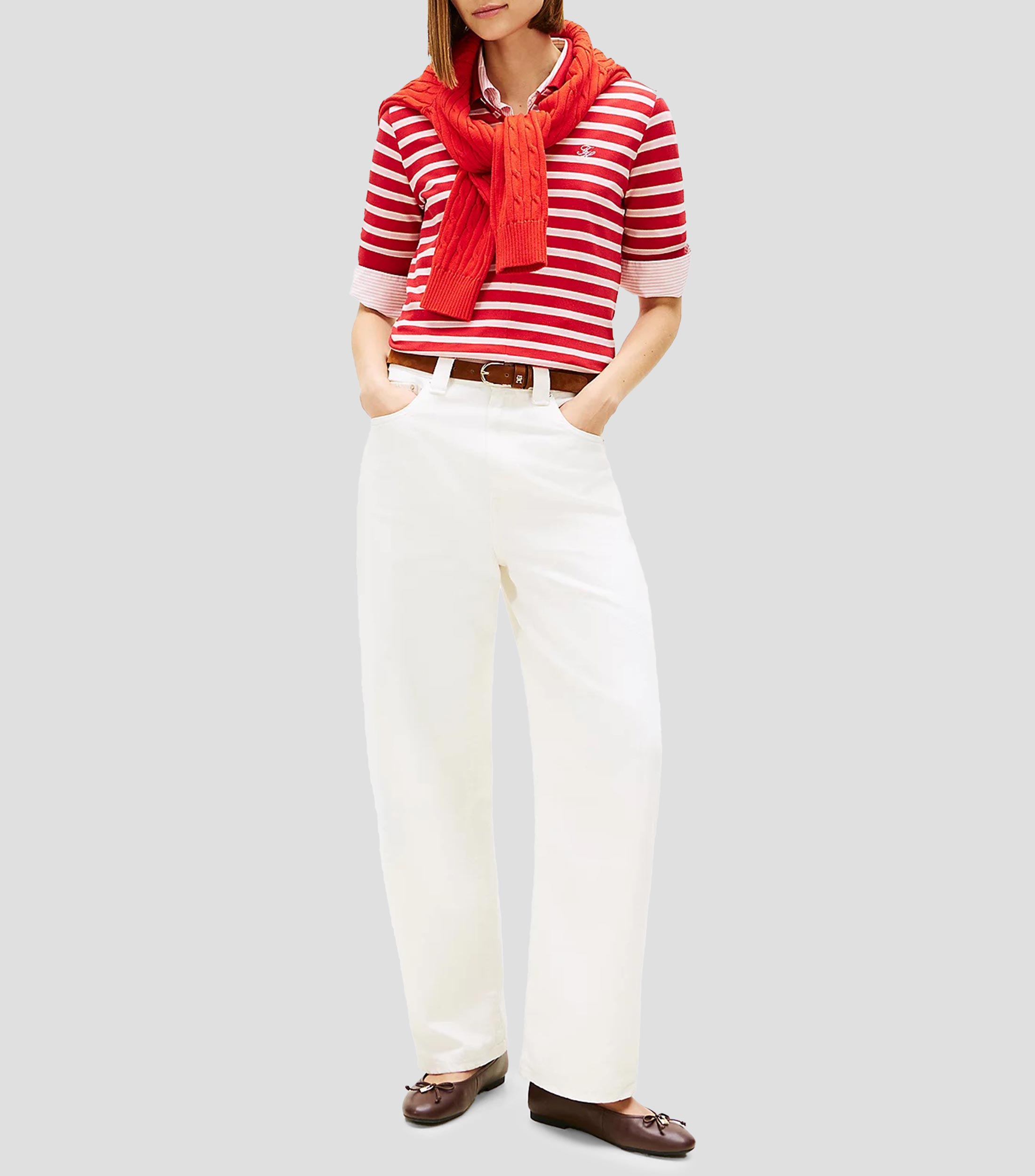 Playera tipo polo manga corta con rayas Mujer