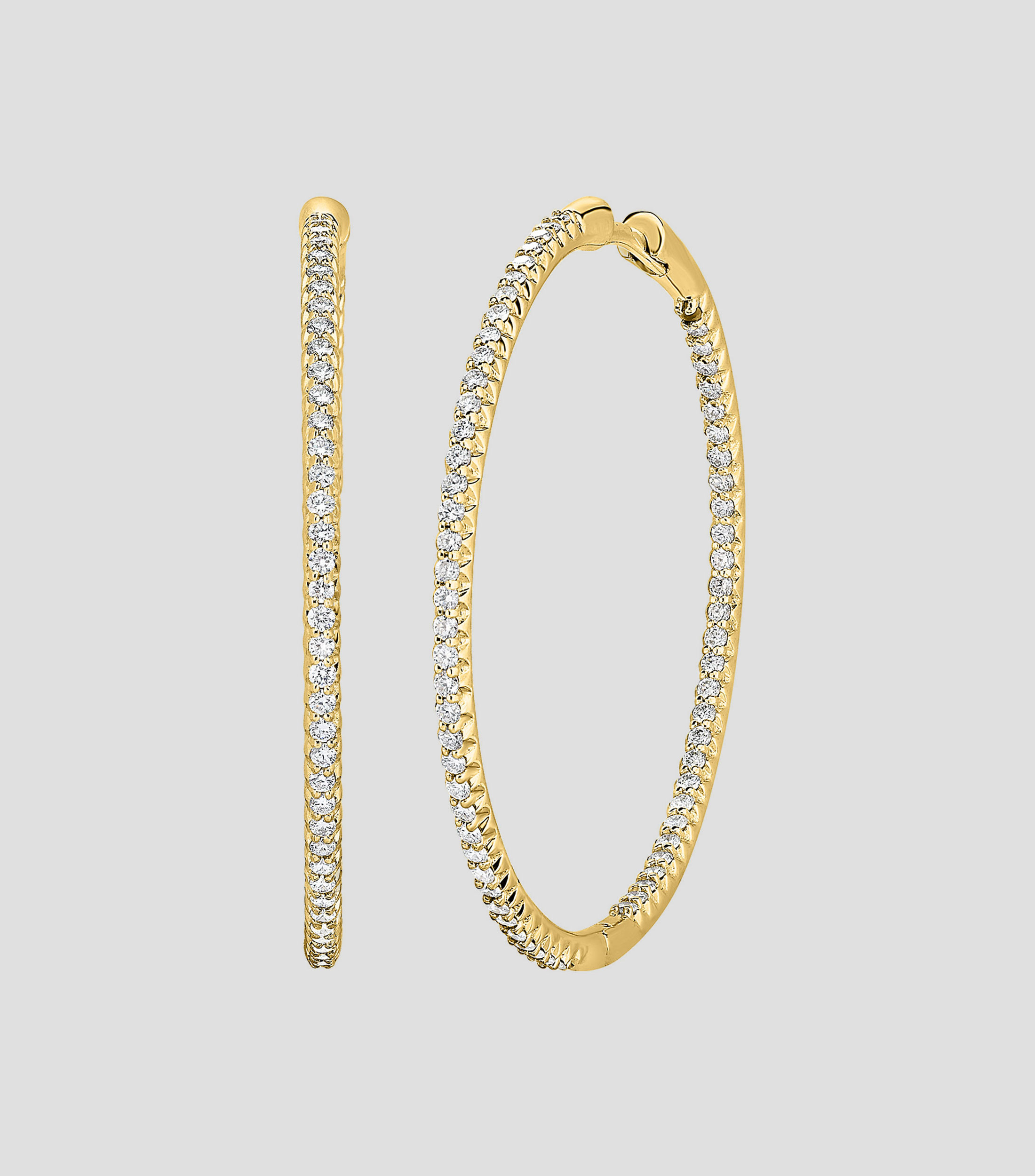 Arracadas en oro amarillo de 18 kilates con diamantes Hoops Mujer