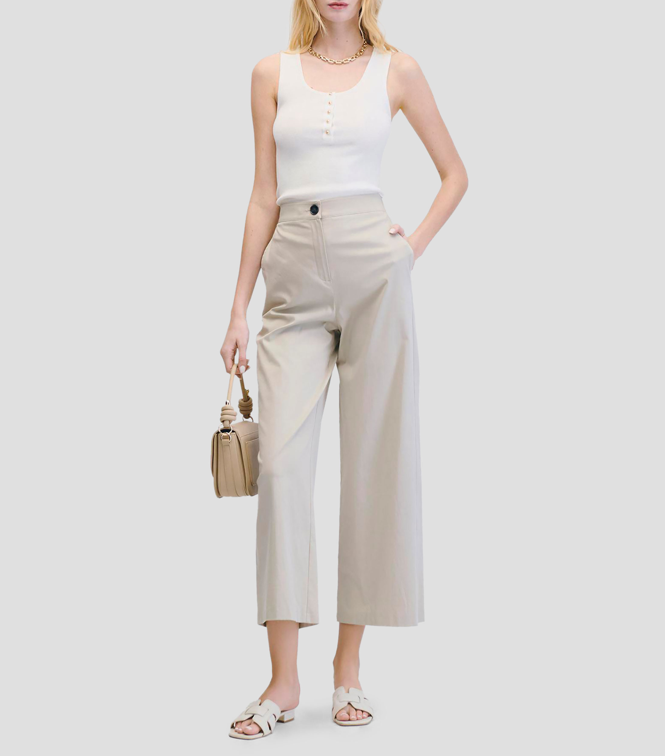 Pantalón Wideleg Tiro Alto Pretina Enresortada Mujer
