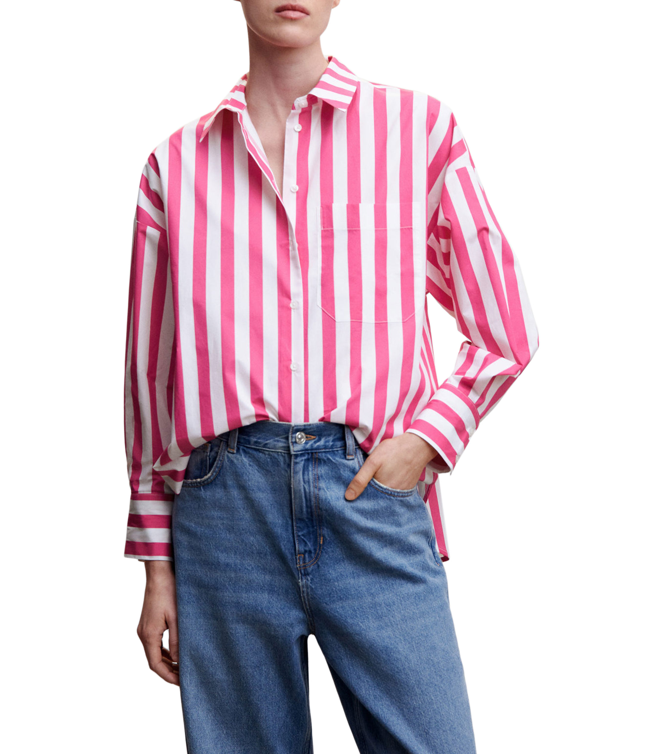 Camisa rosa con rayas manga larga Mujer | El Palacio de Hierro