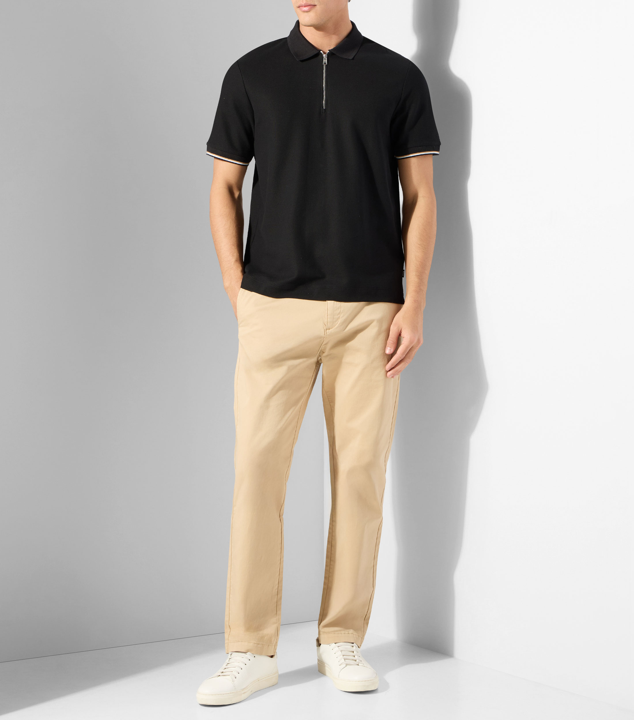 Polo de piqué de algodón con cuello con cremallera Hombre