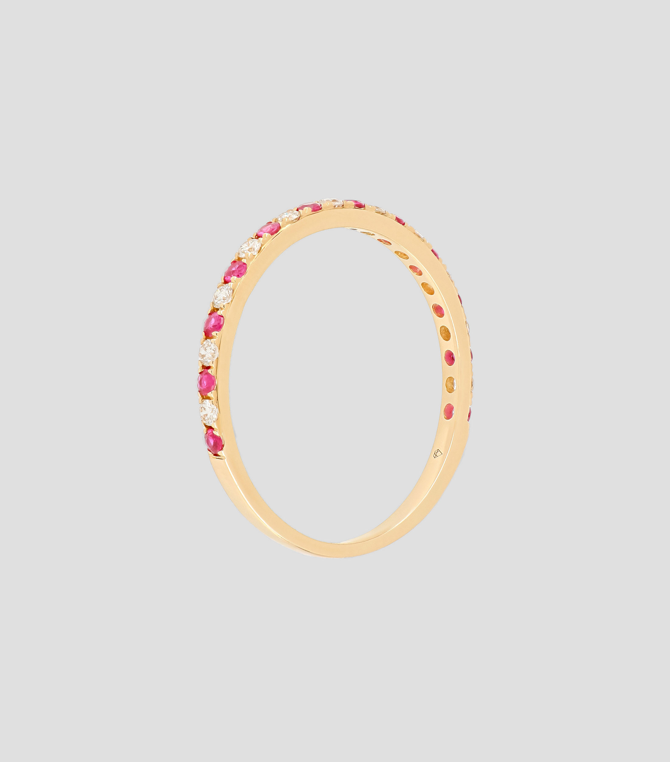 Anillo en oro amarillo 14 Kilates con rubies y diamantes Mujer
