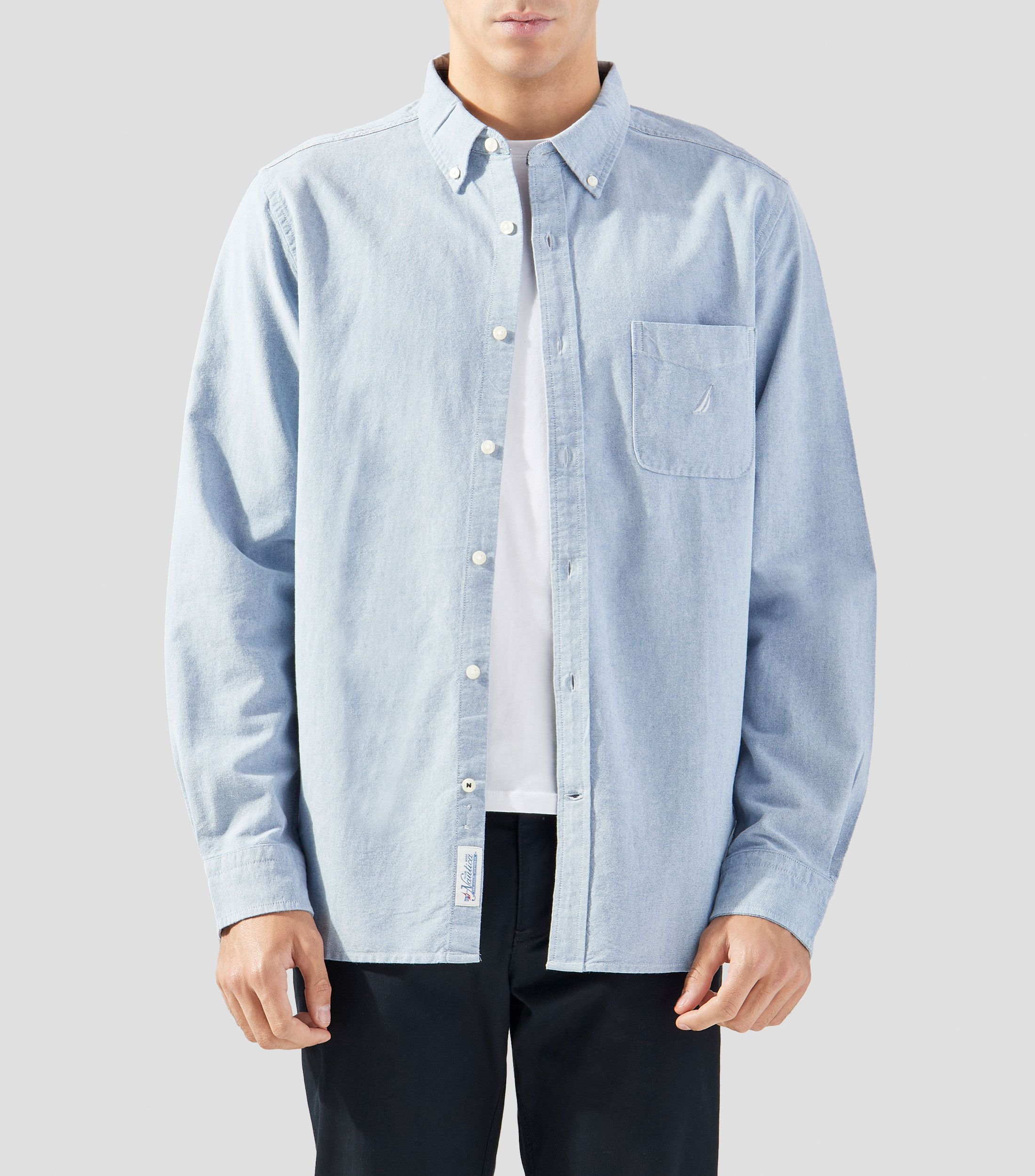 Camisa lisa con manga larga Hombre