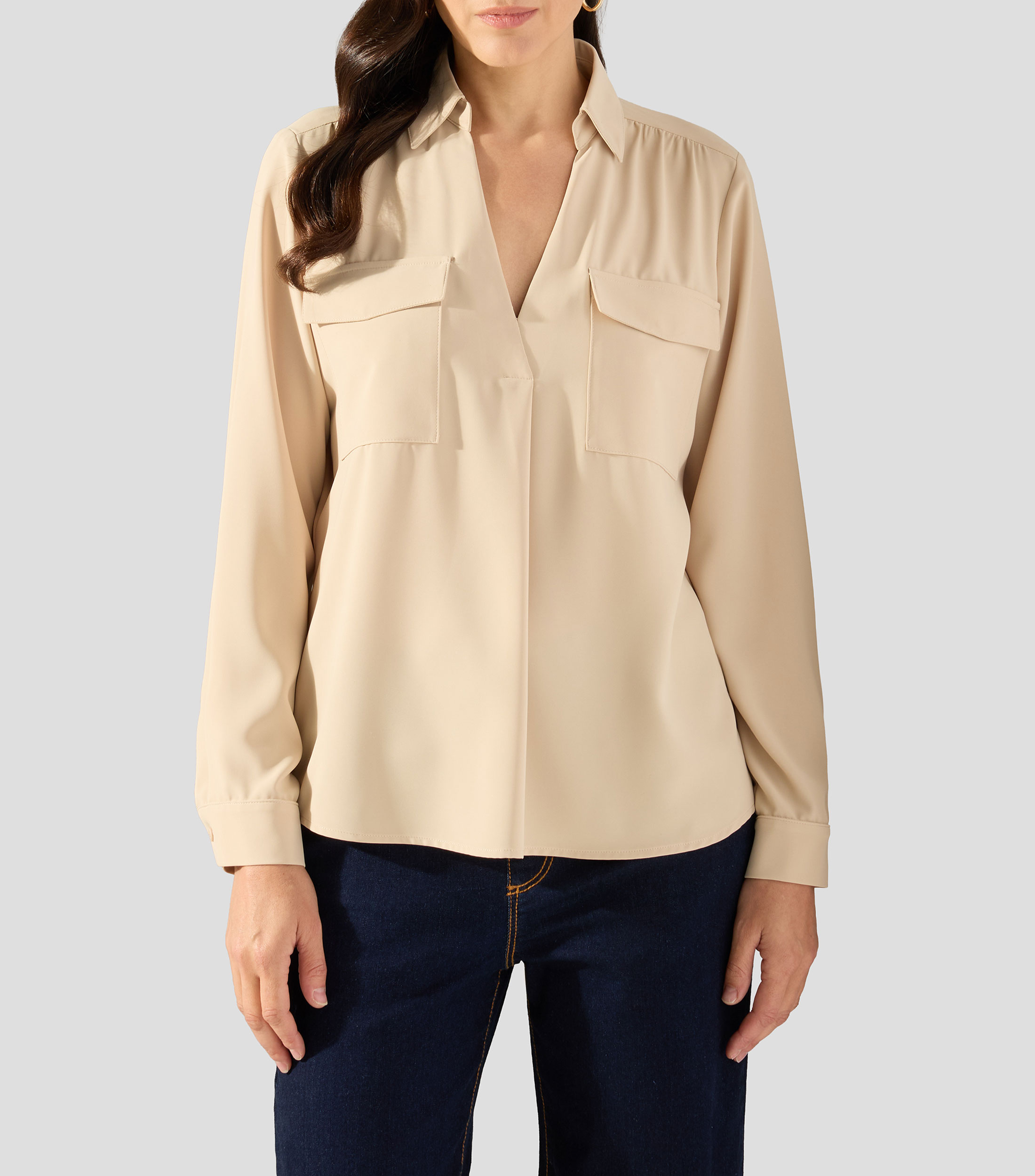 Blusa lisa con manga larga Mujer