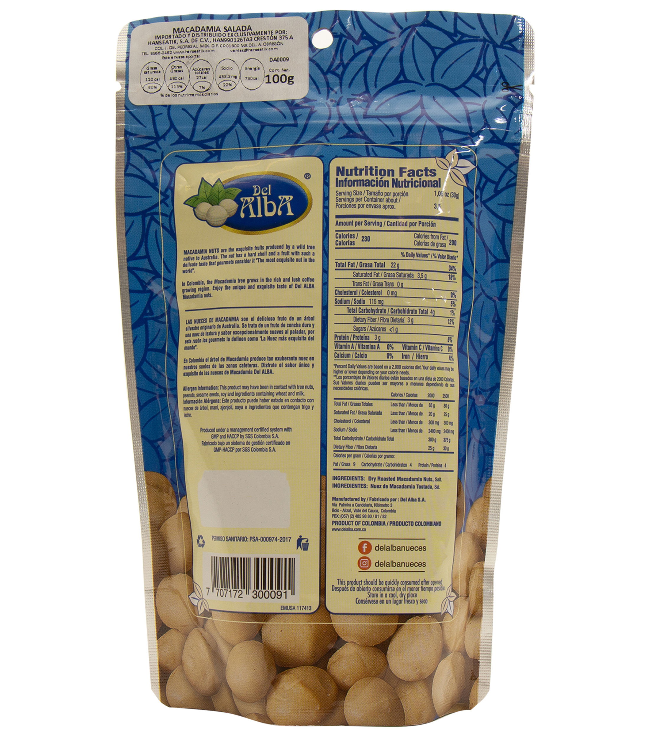 Nueces de Macadamia Saladas, 100 g