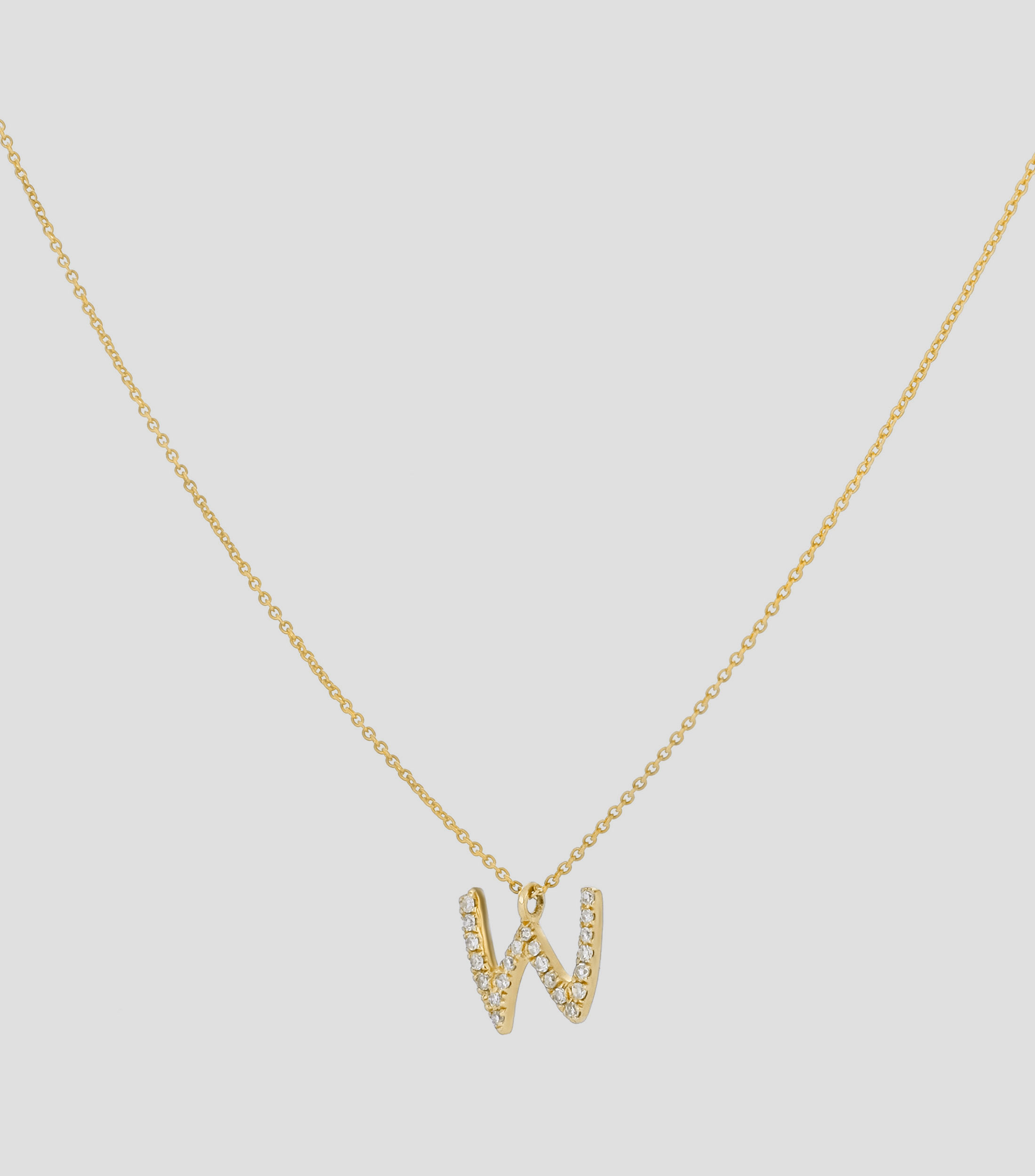 Collar en oro amarillo de 14 Kts con diamantes Letra "W" Mujer