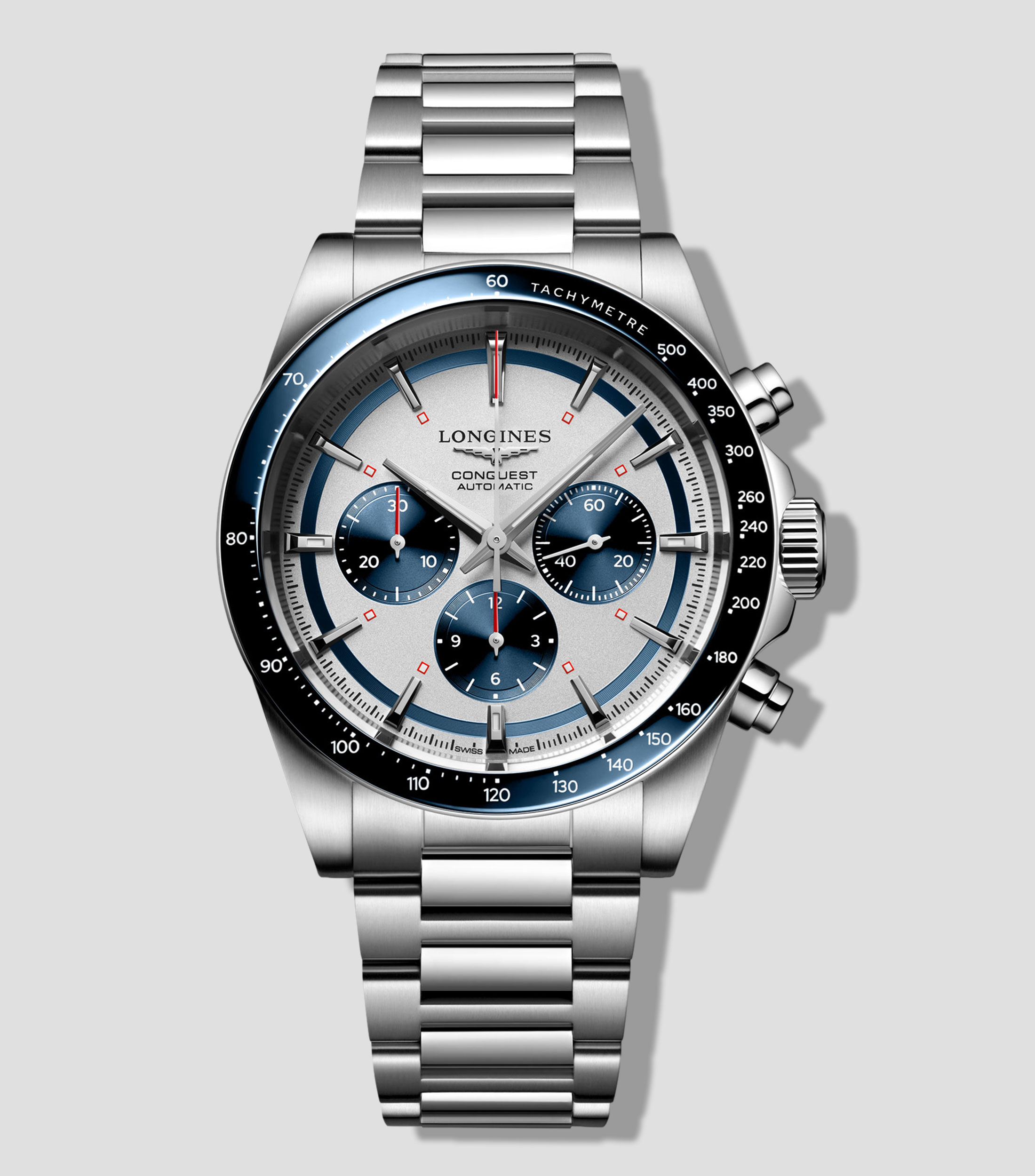 Reloj para hombre Conquest Chronograph deportivo, plateado