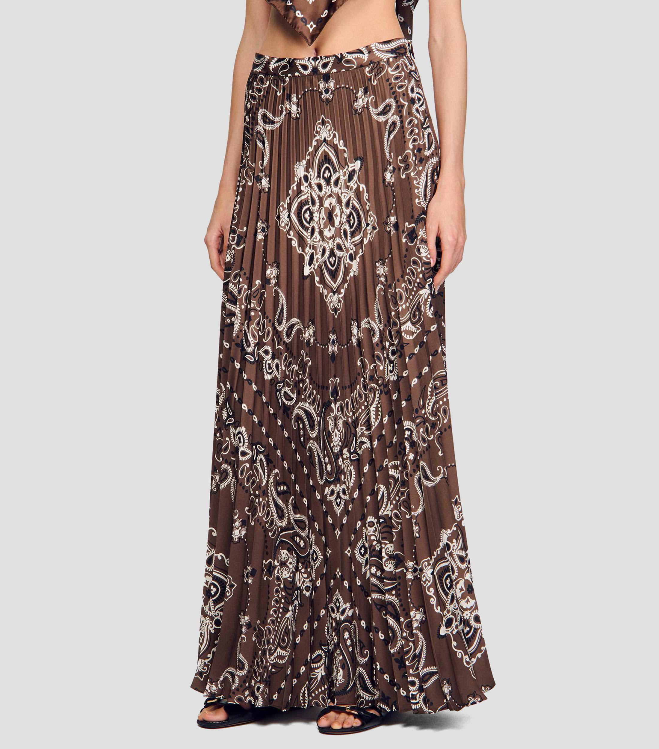 Falda larga de corte recto con paisley Mujer