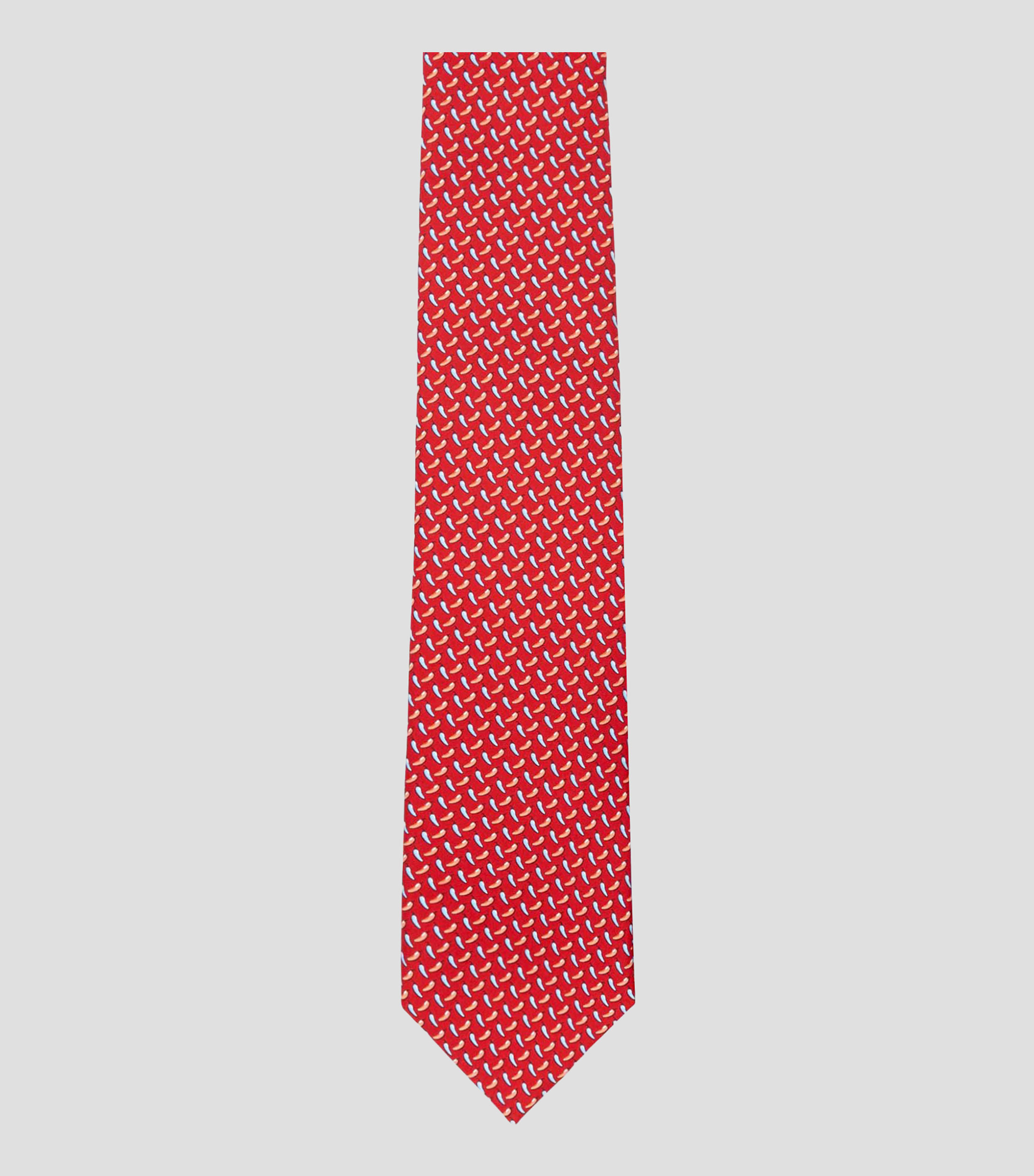 Corbata ancha de seda rojo coral con estampado de chiles de México