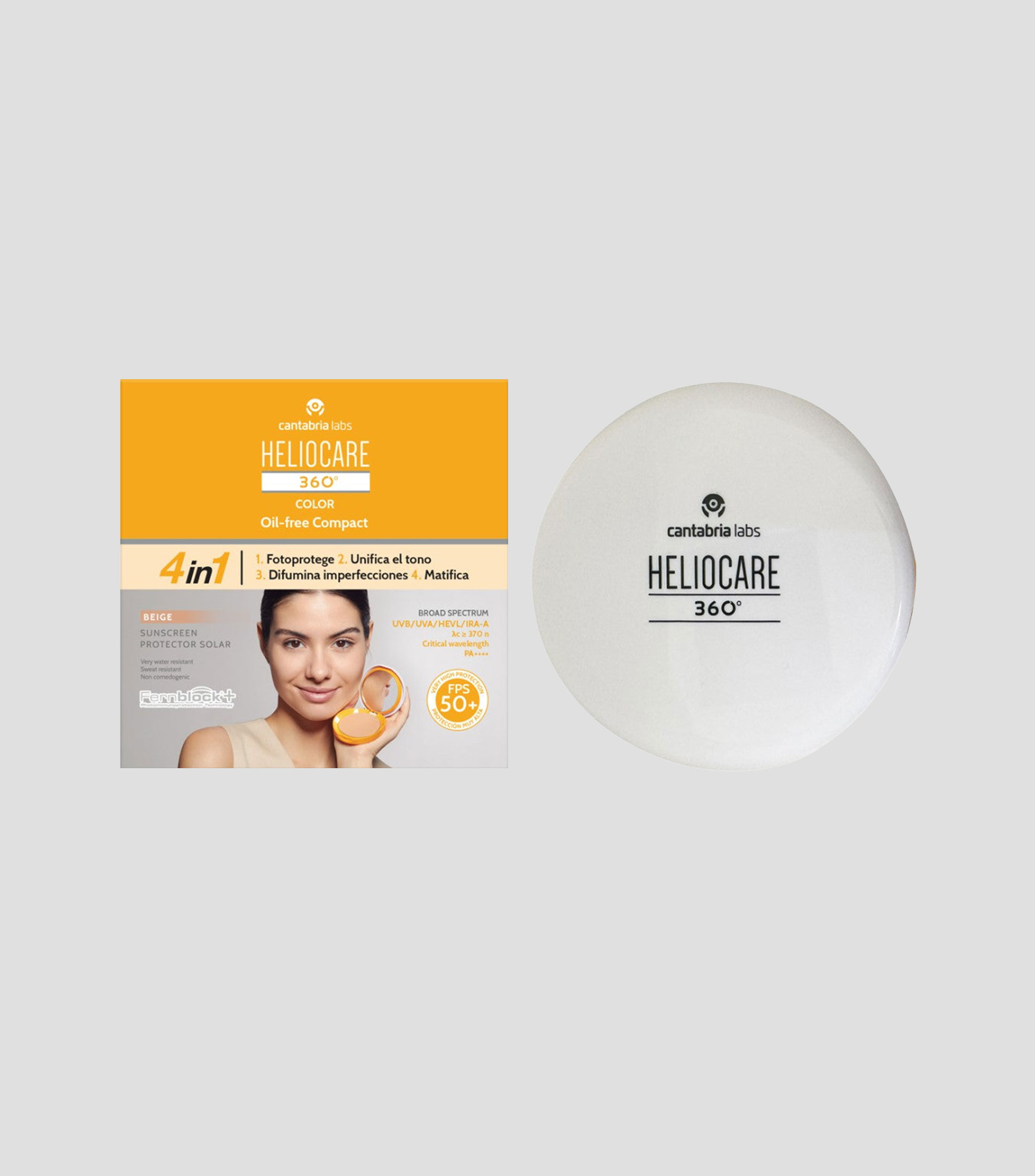 Protector solar en polvo compacto Color Oil-free Compact Begie SPF 50+. 10 gr