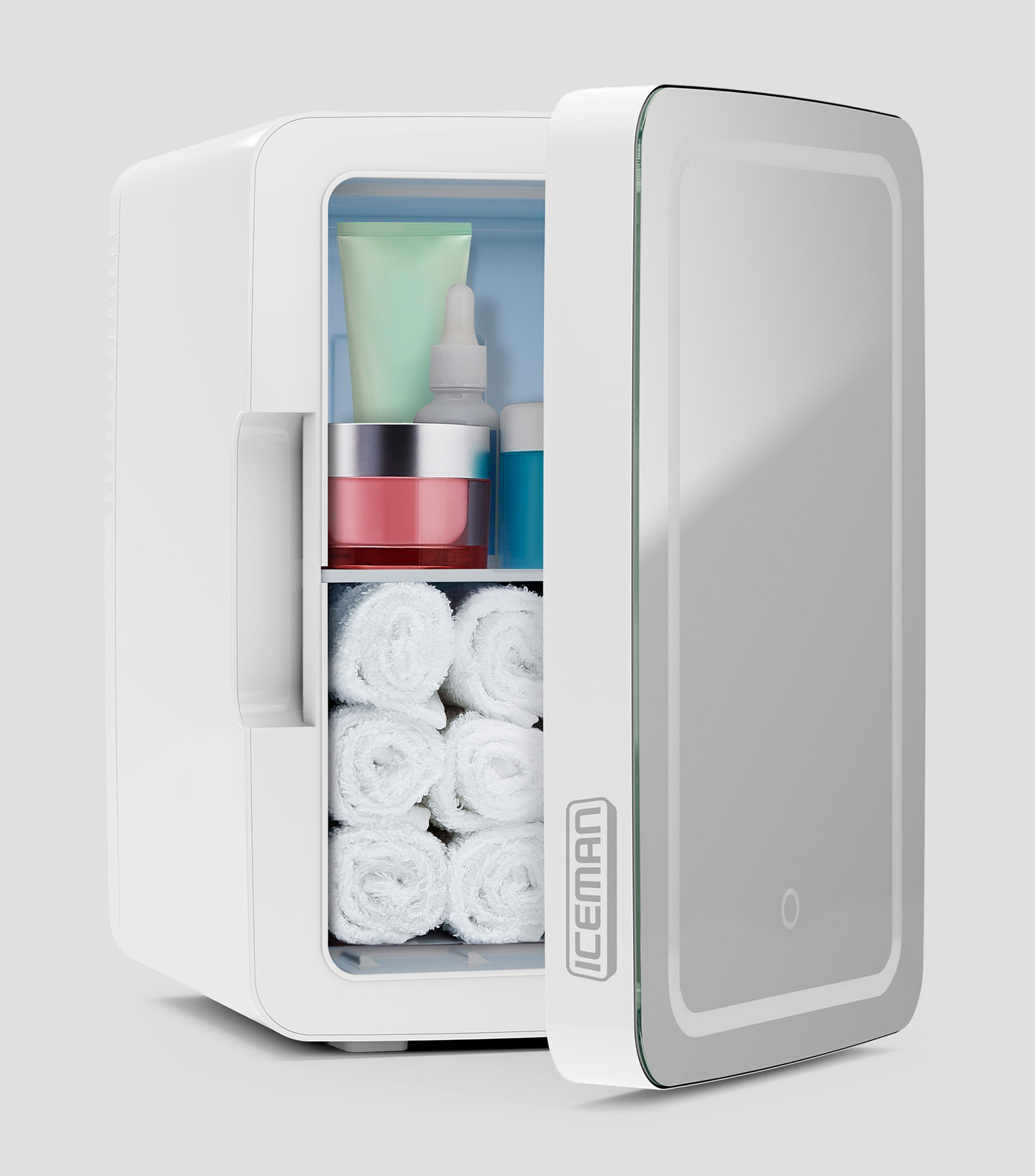 Mini refrigerador portátil tipo frigobar con espejo y luz LED 6 L, RJ48-6-ML-WHITE-MX