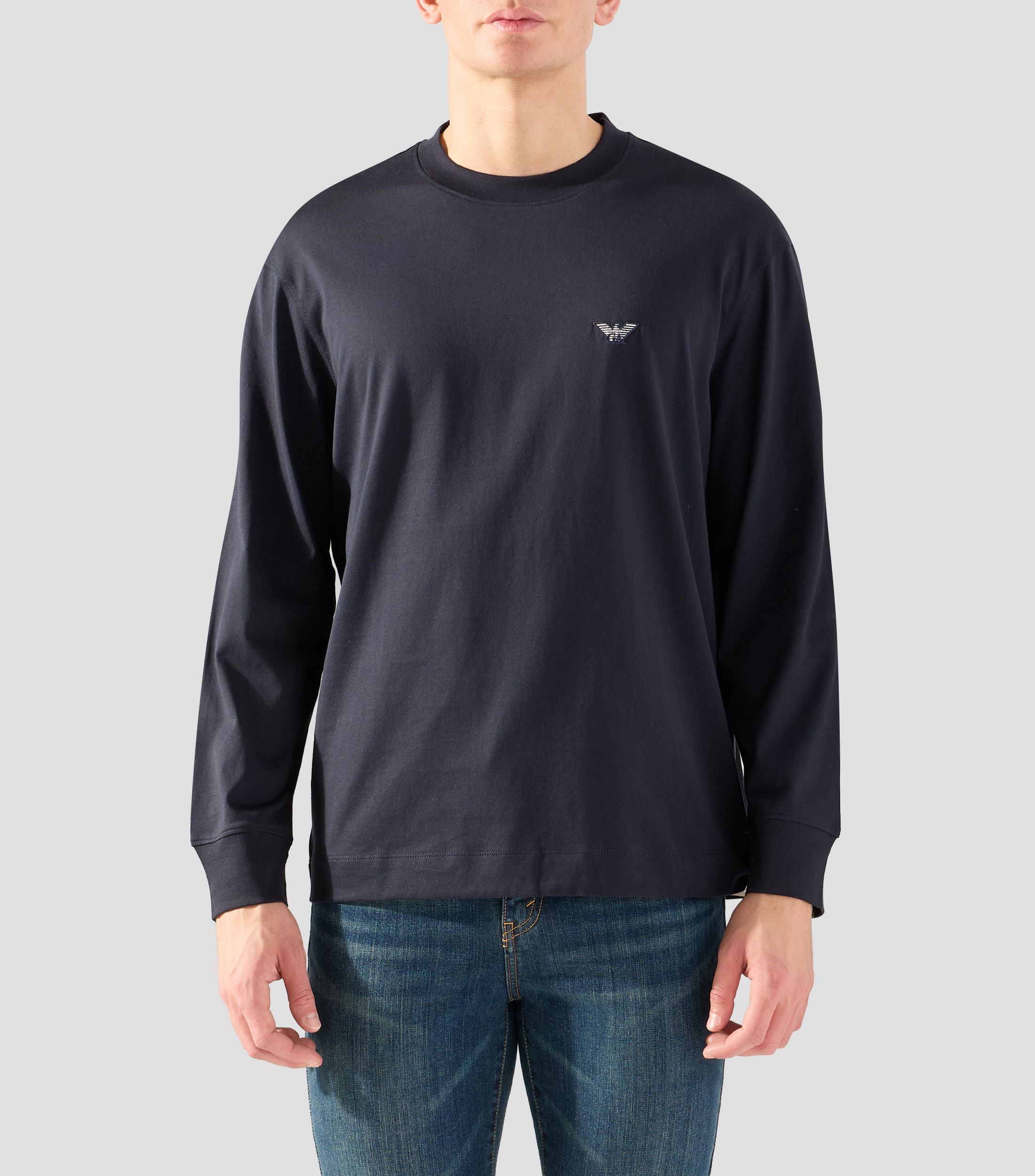 Playera de cuello redondo con manga larga lisa Hombre