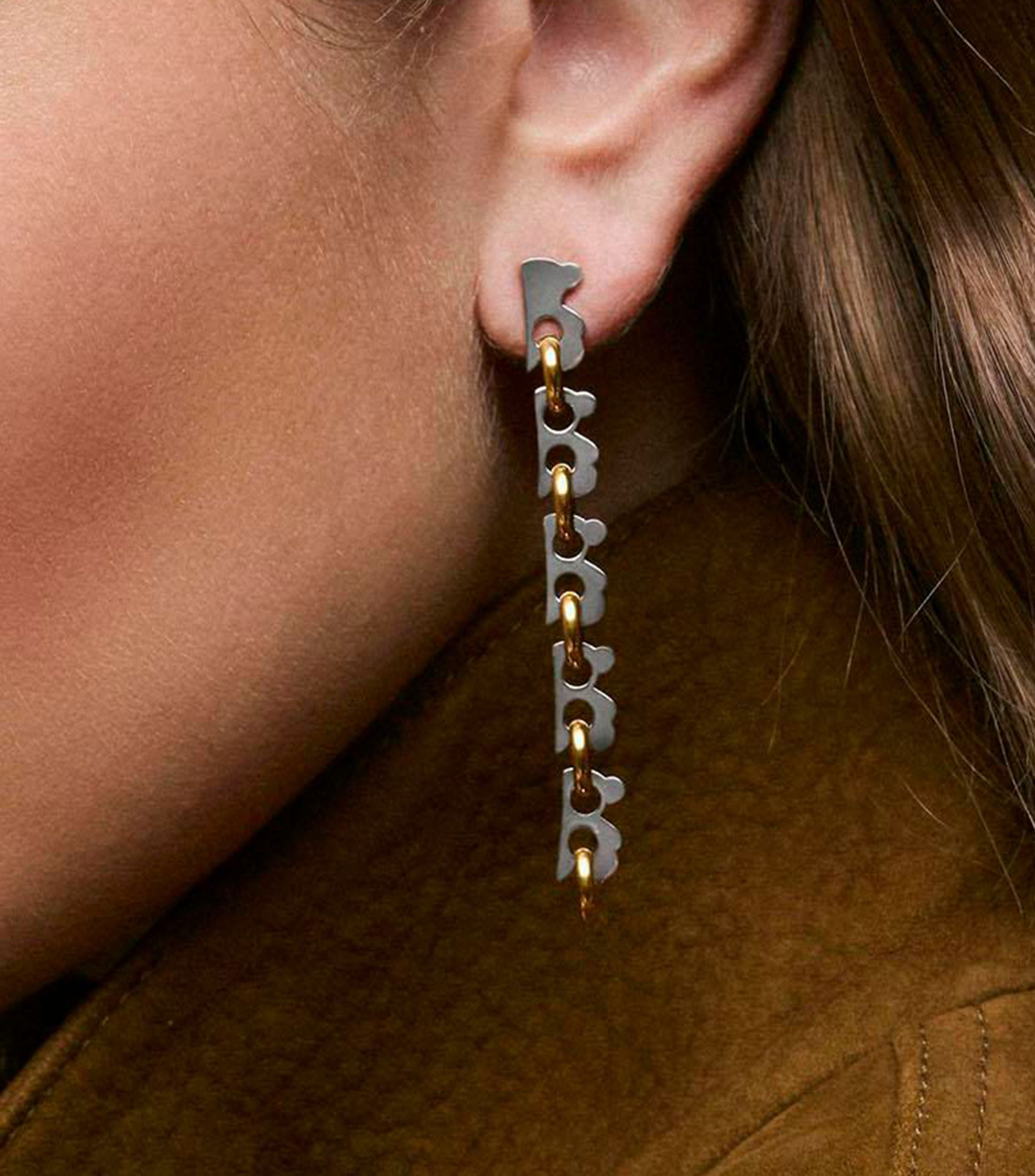 Aretes largos Half Bear Mujer