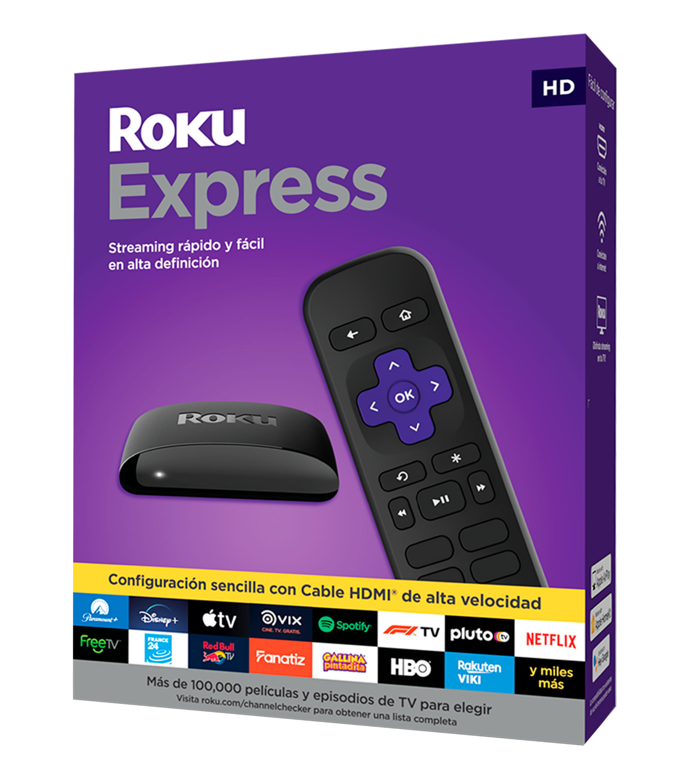 Roku Roku Express Reproductor de Streaming HD con cable HDMI de alta Roku Roku Express Reproductor de Streaming HD con cable HDMI de alta