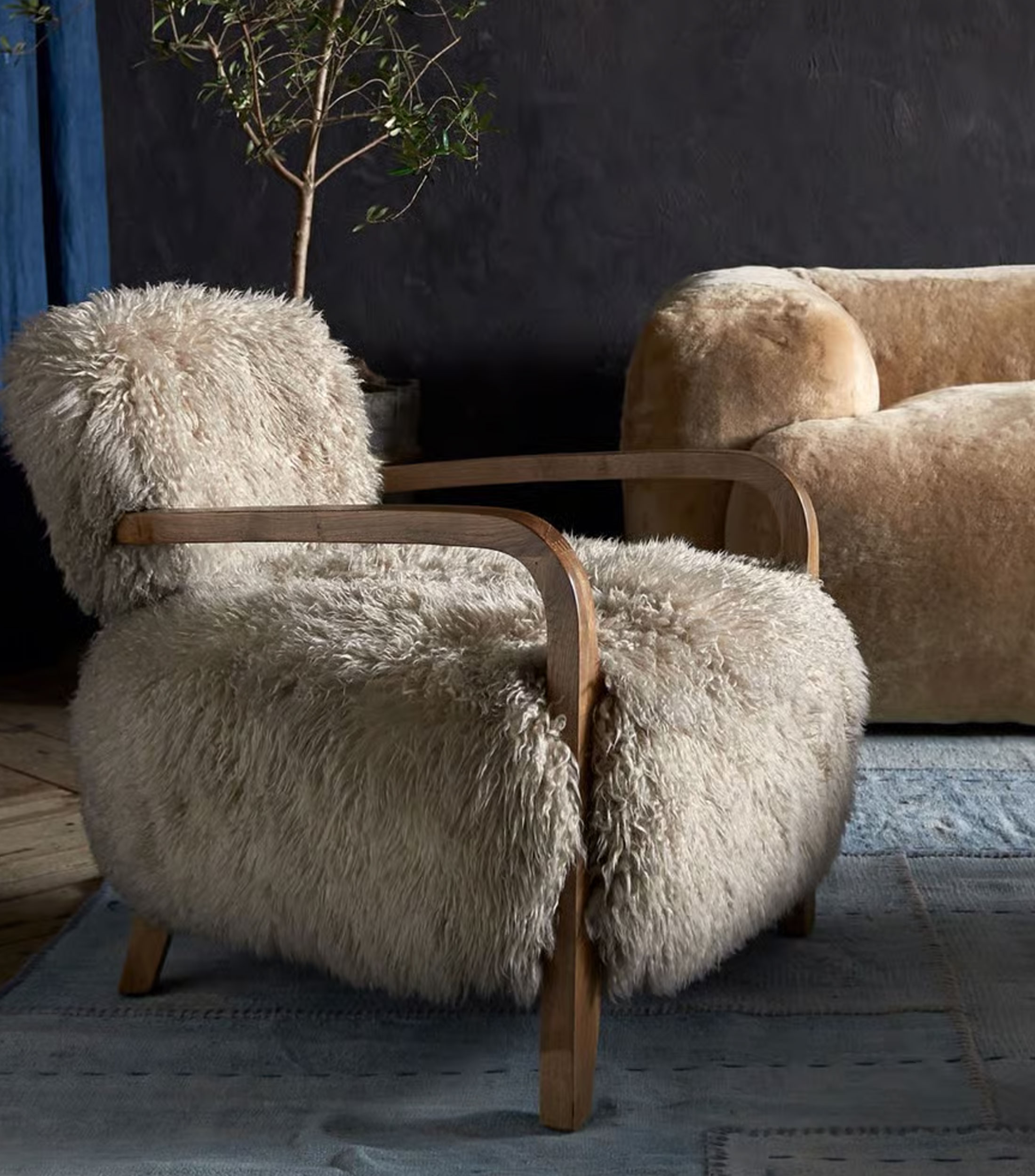 Sillón en piel de oveja Crema blanco