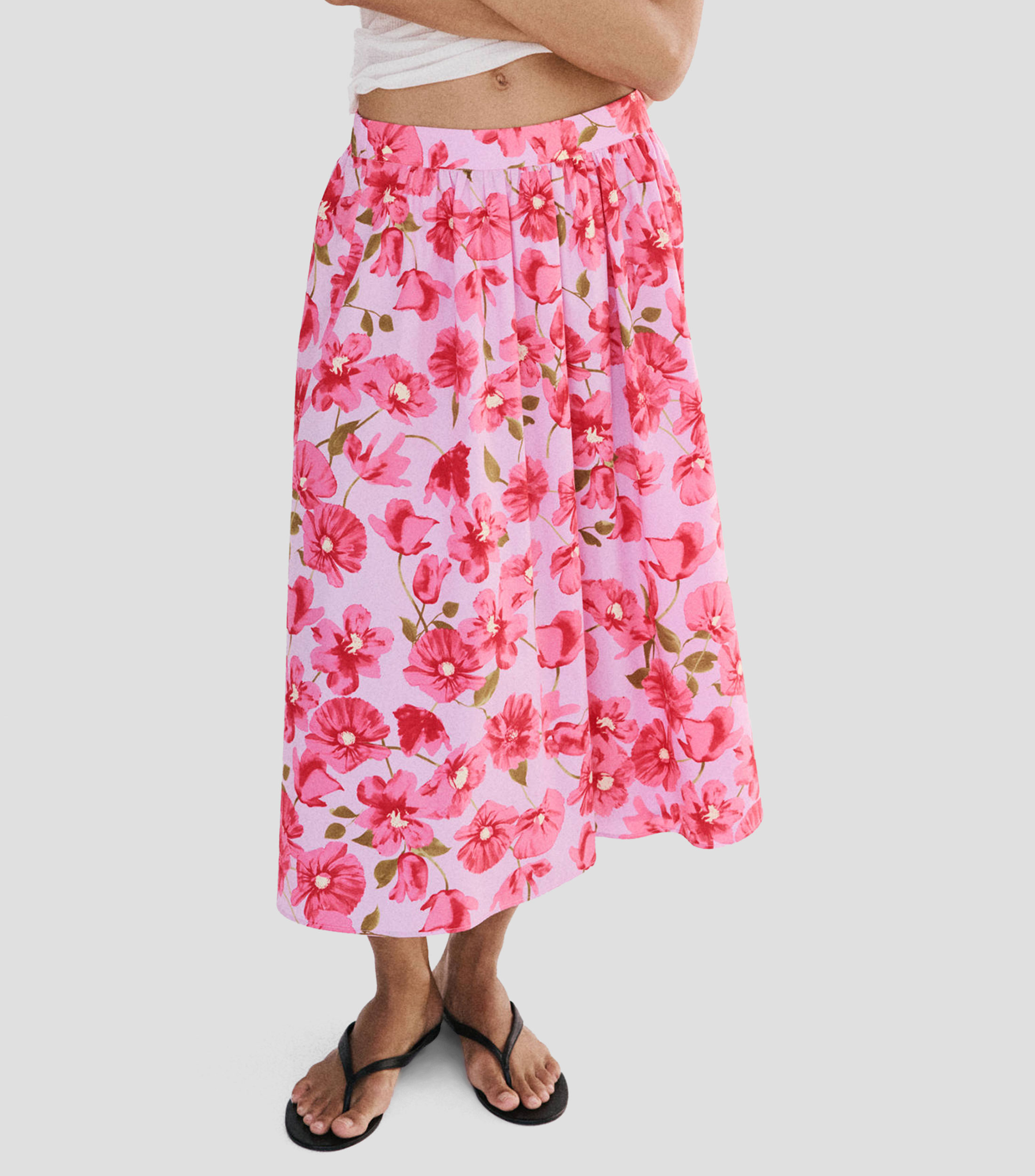 Falda midi de corte evasé estampada Mujer