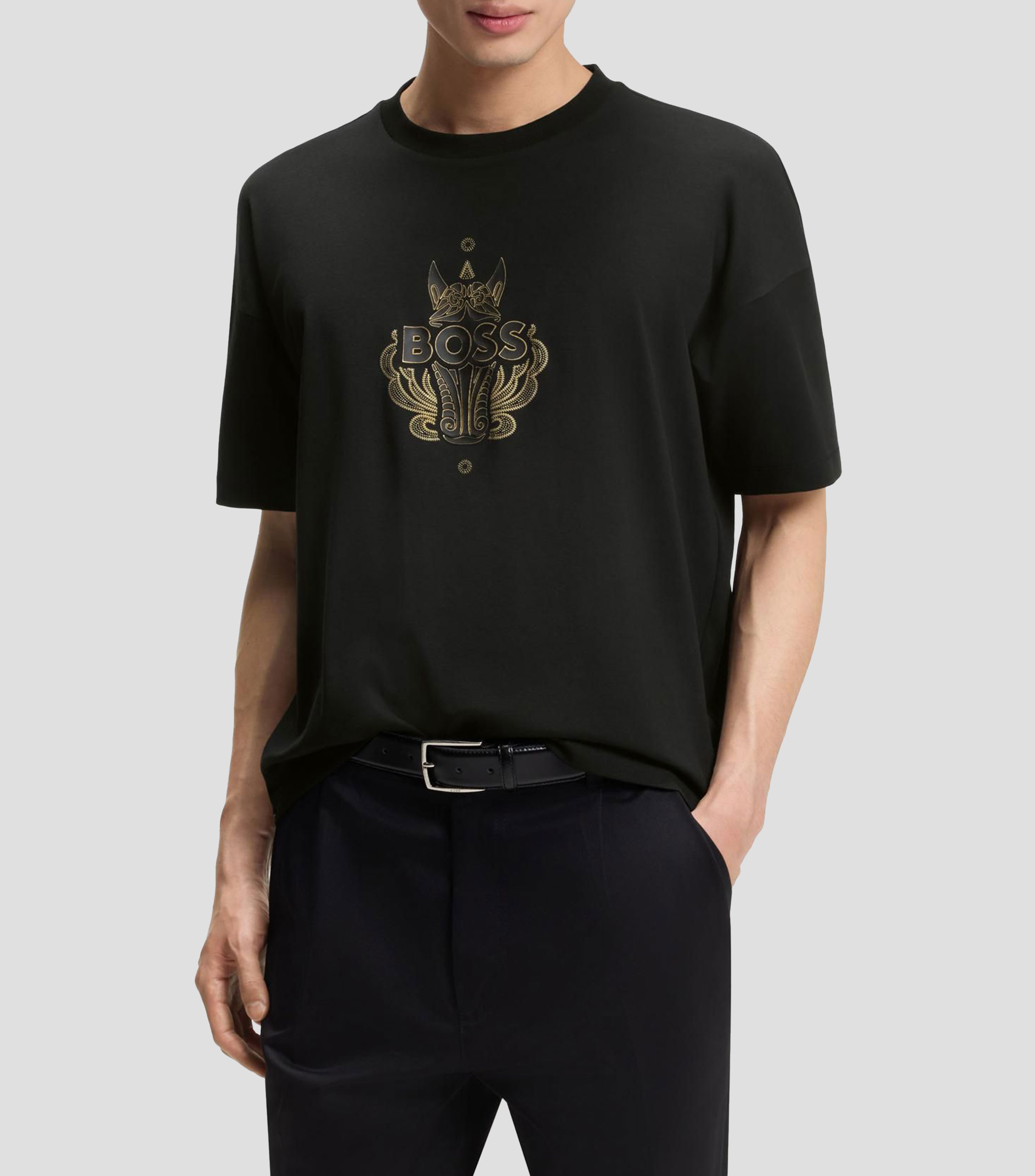 Playera BOSS de punto de algodón con logo de diseño Hombre