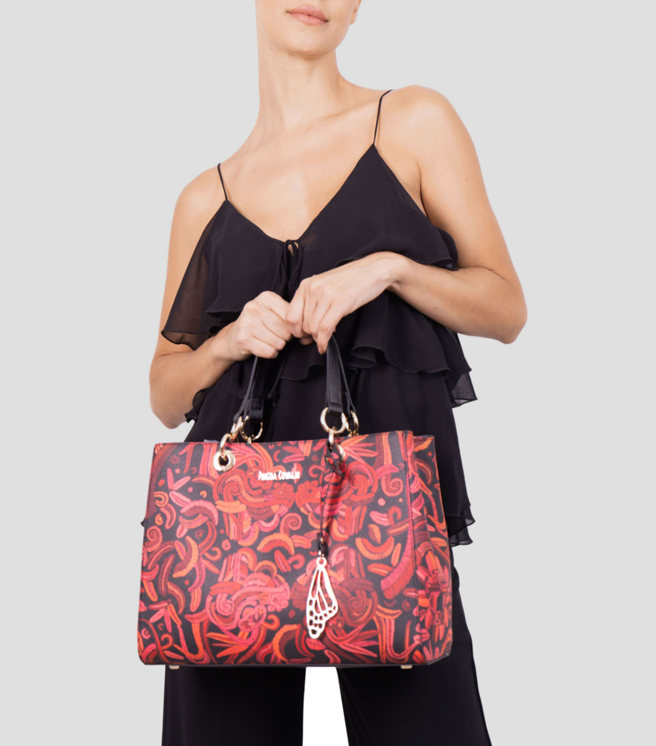 Bolsa satchel negro con rojo Kaxan Quetzalcoatl Mujer