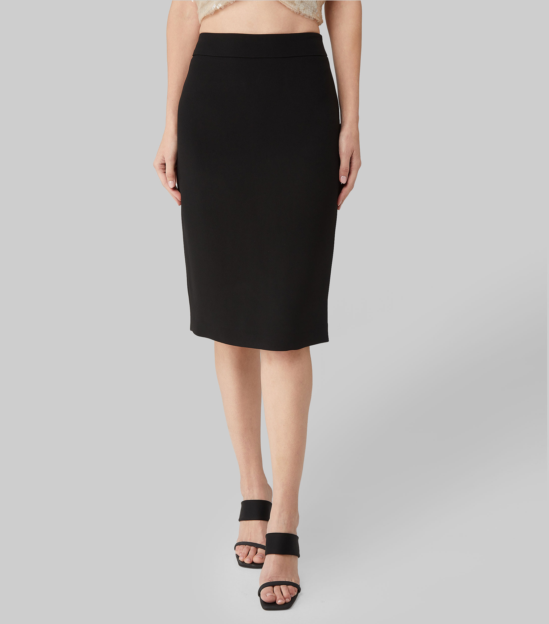 Falda midi de corte recto liso Mujer