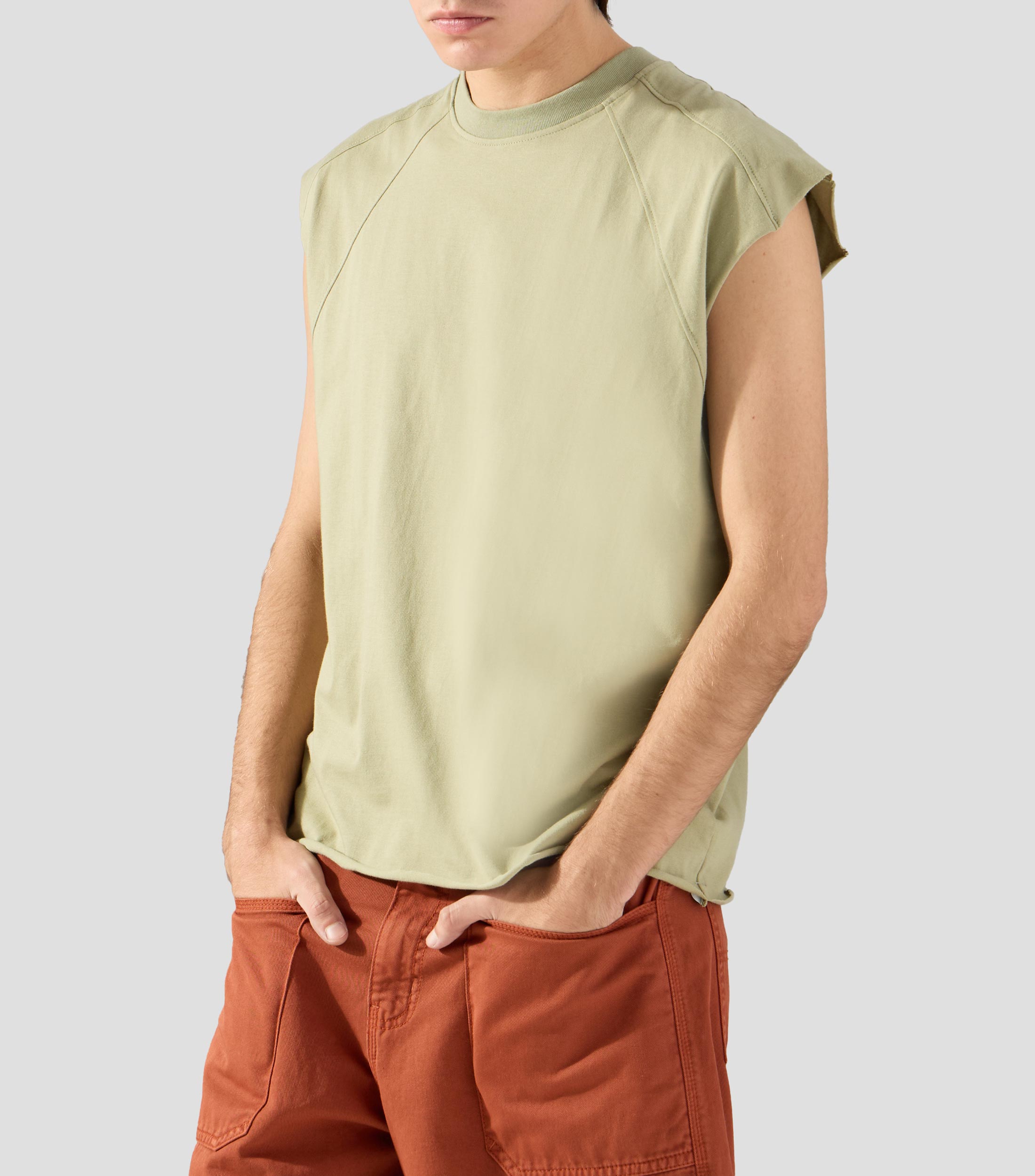 Playera cuello redondo sin mangas lisa Hombre