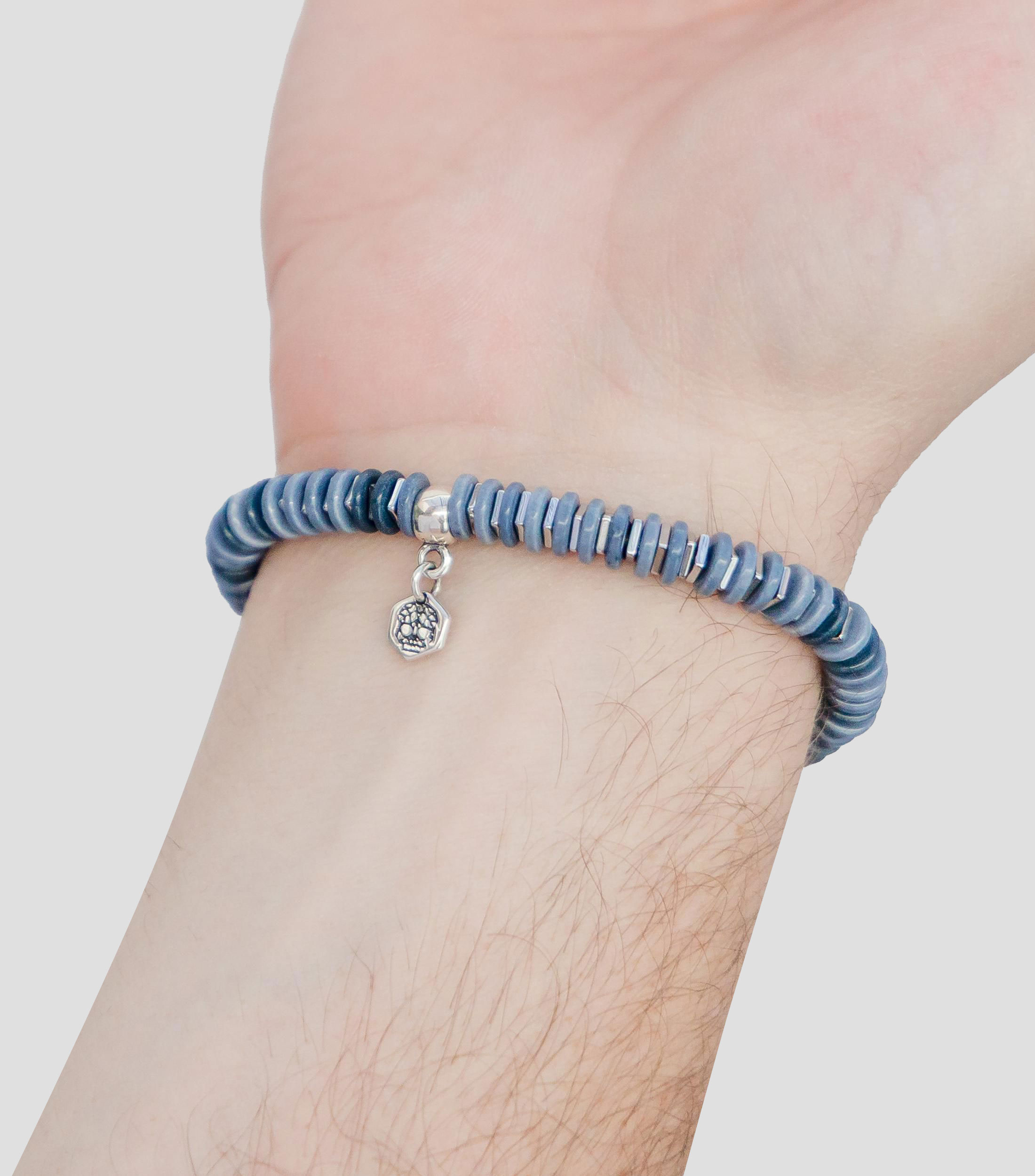 Pulsera en plata 925 azul mezclilla con cuentas de disco Hombre