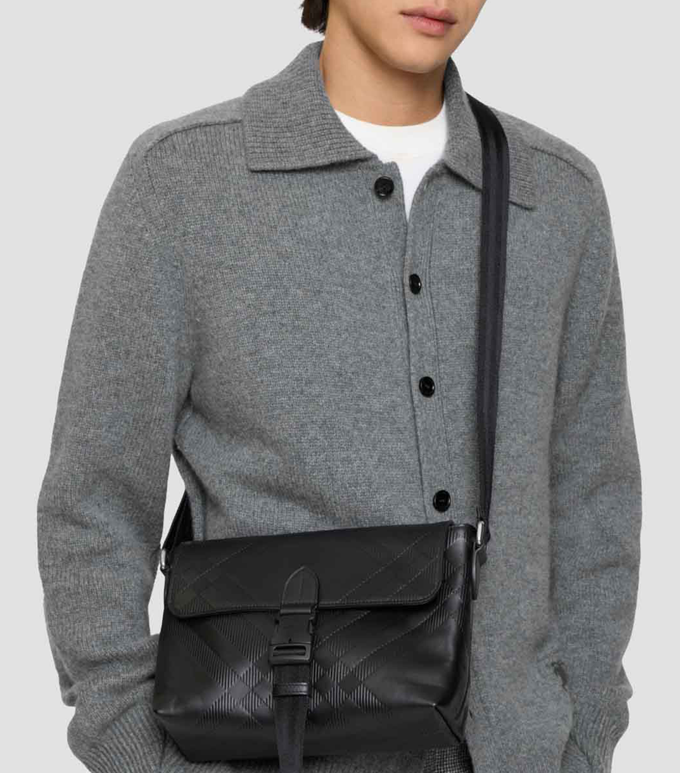Bolso messenger con cuadros en piel Hombre
