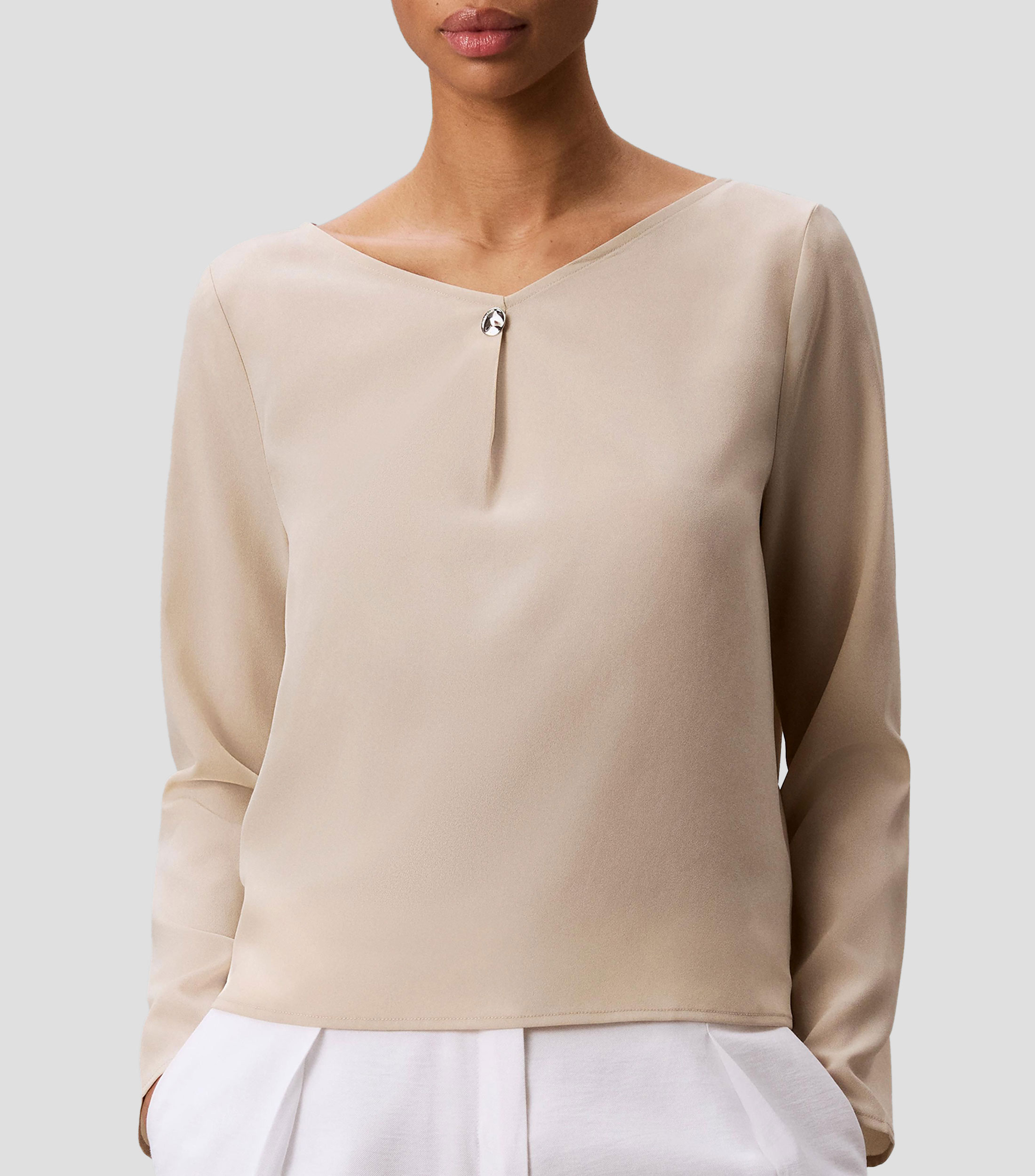 Blusa lisa manga larga Mujer