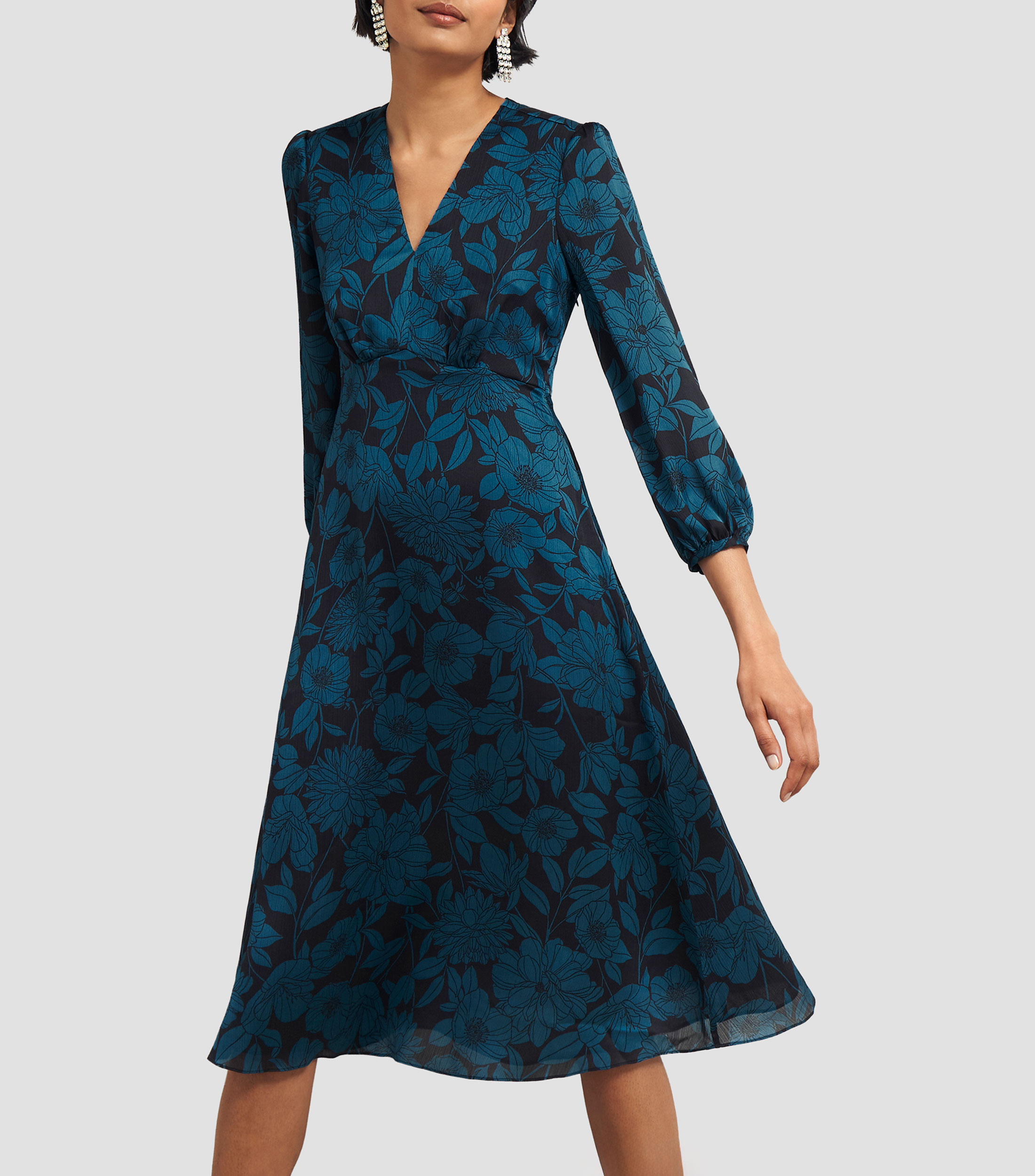 Vestido midi de manga 3,4 estampado Mujer